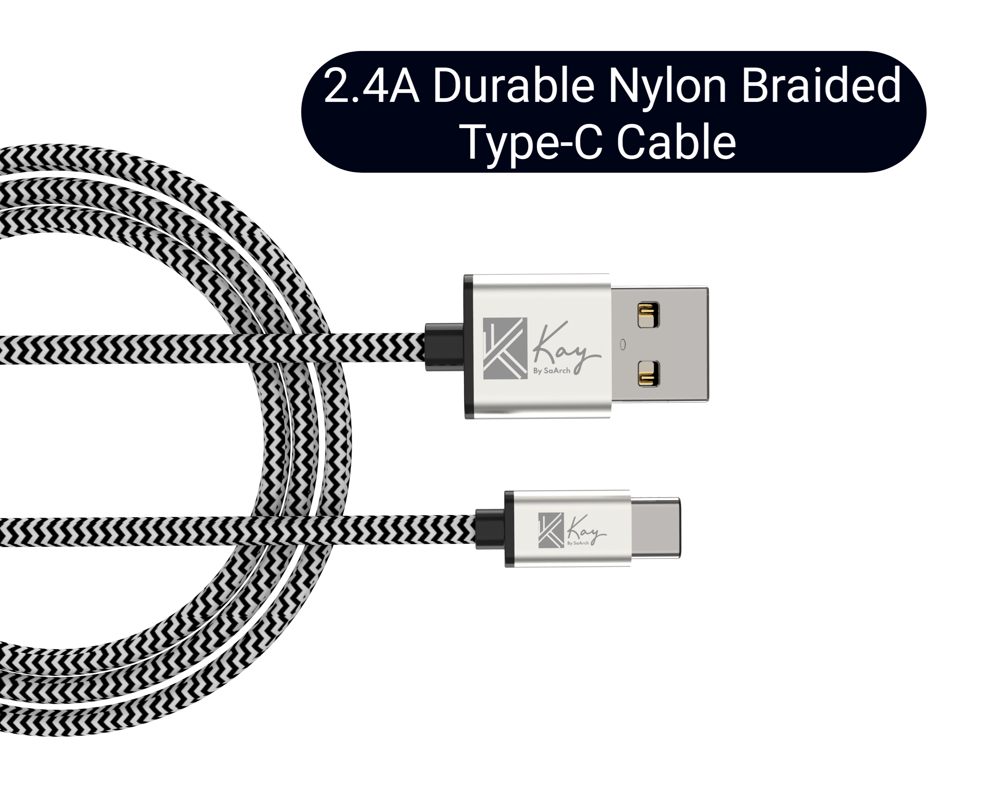 Kay By SaArch Type C Charger Cable Fast Charging Data Sync Nylon Braided USB Cable for all USB C android Mobile Phones