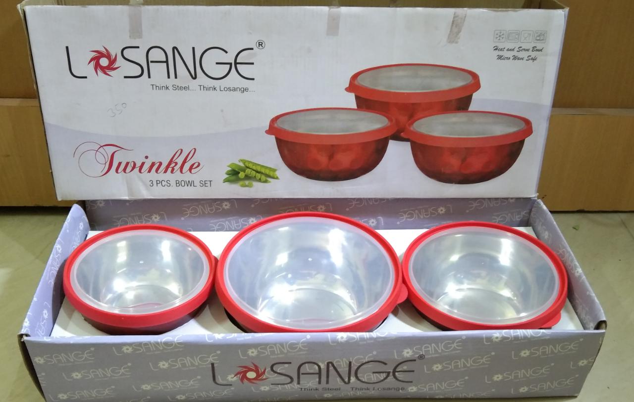 OSM ENTERPRISES Transparent Plastic Coated Microwave Safe Stainless Steel Bowl Set of 3 16 cm