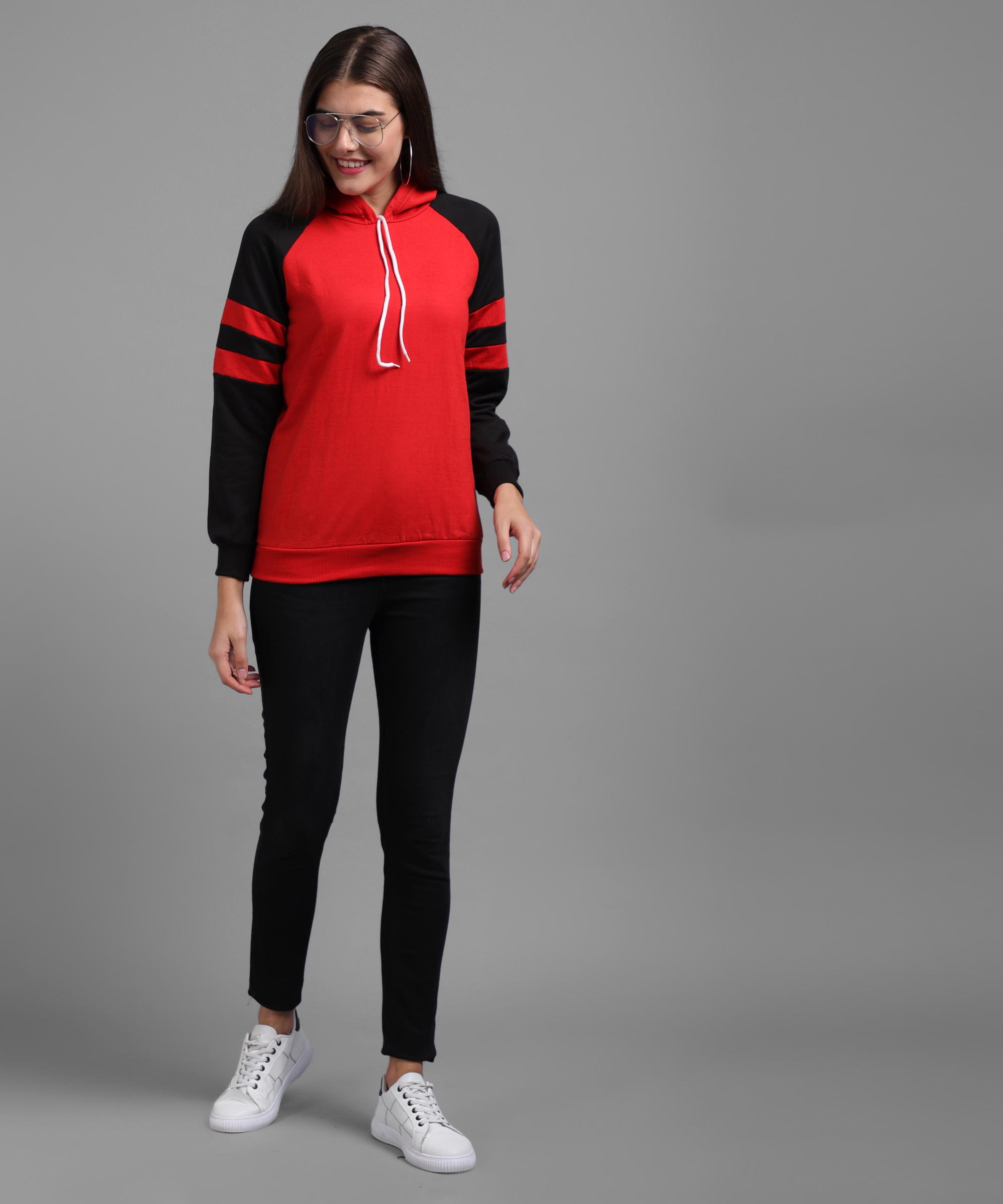 Buy Vivient Women Color Block (Red & Black) Sweatshirt Online - Get 74% Off
