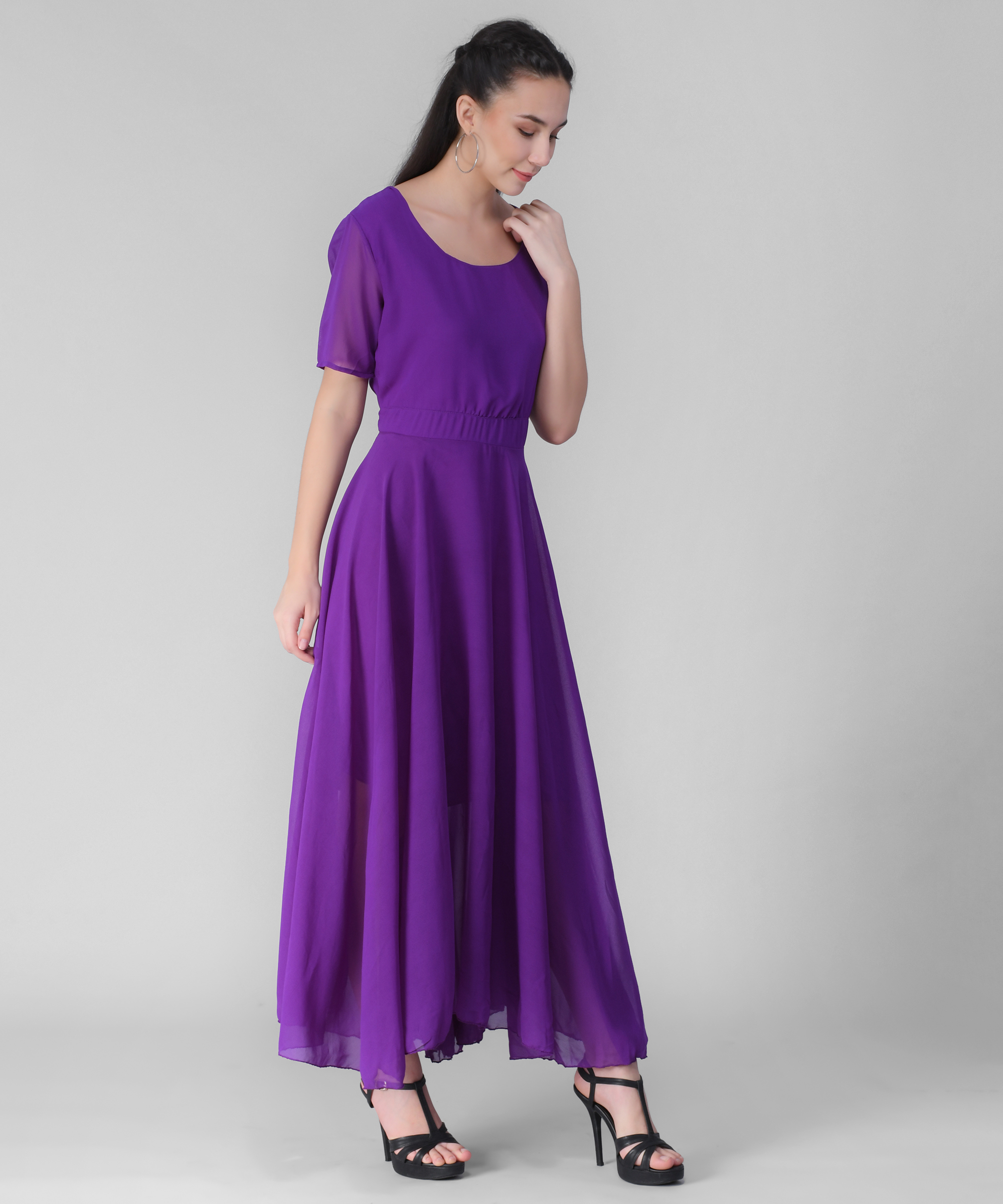 Buy Vivient Women Purple Plain Georgette Dress Online - Get 76% Off