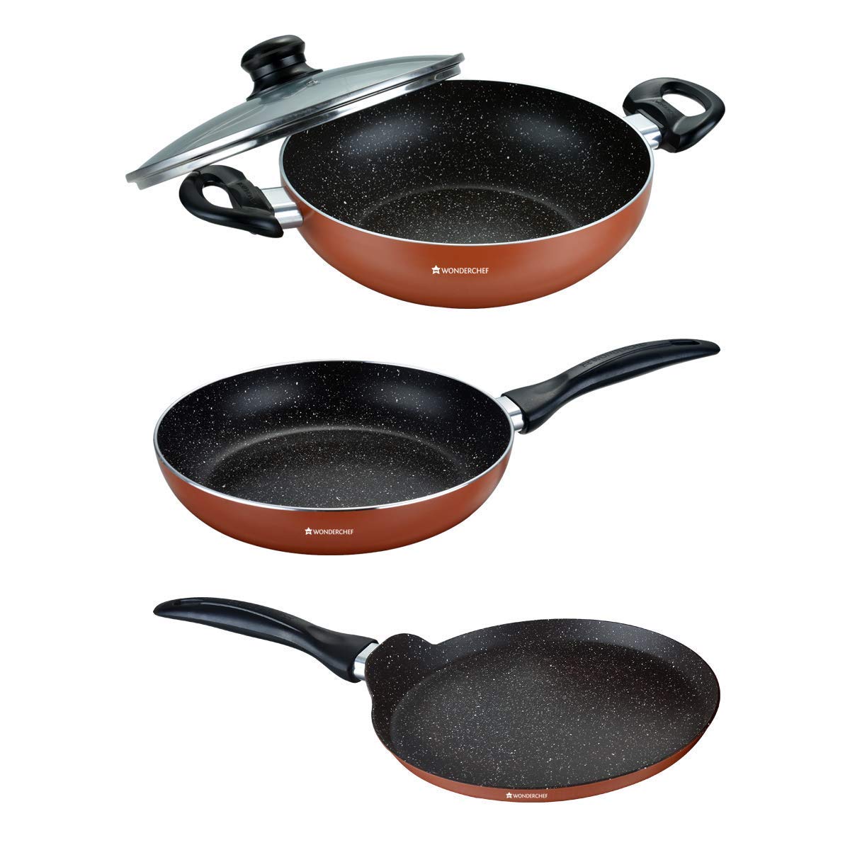 Wonderchef Milano Cookware Set for with MetaTuff Non Stick Coating Red