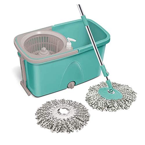 Spotzero by Milton E Elite Spin Mop with Bigger Wheels and Plastic Auto Fold Handle for 360 Degree Cleaning  Aqua Green Two Refills 