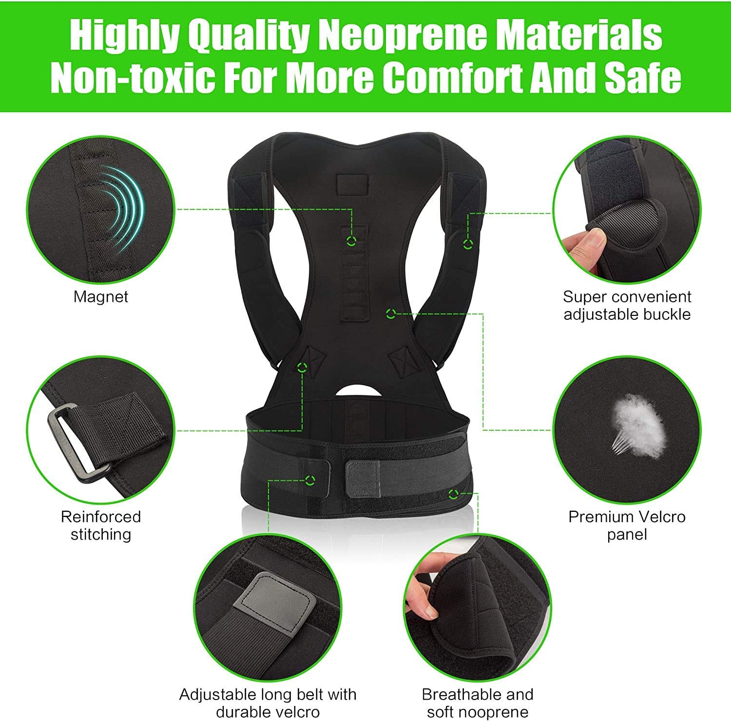 Buy NITLOK Magnetic Back Brace Posture Corrector Therapy Shoulder Belt ...