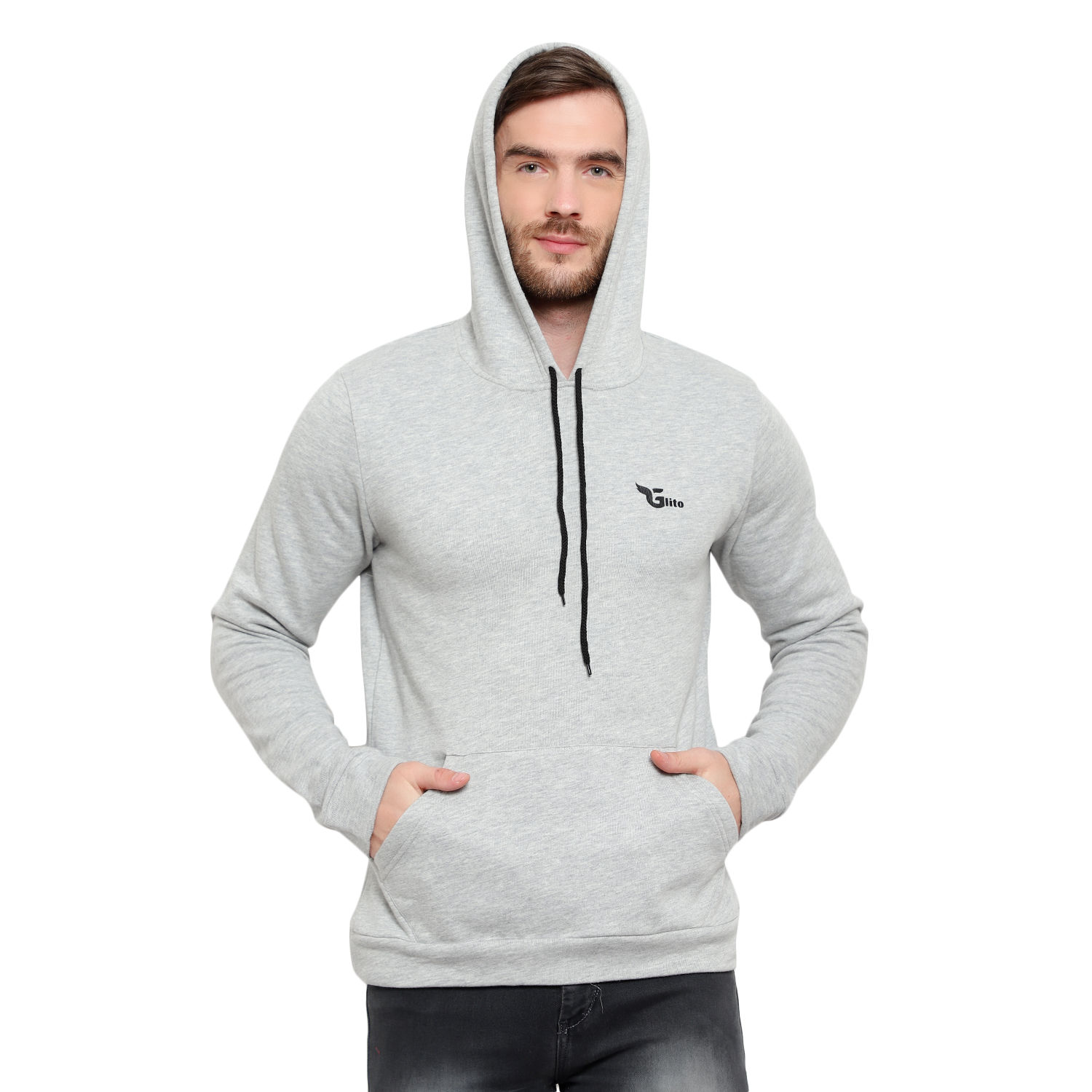 Buy Glito Solid Grey Hooded Full Sleeve With Side Pocket Sweat Shirt ...
