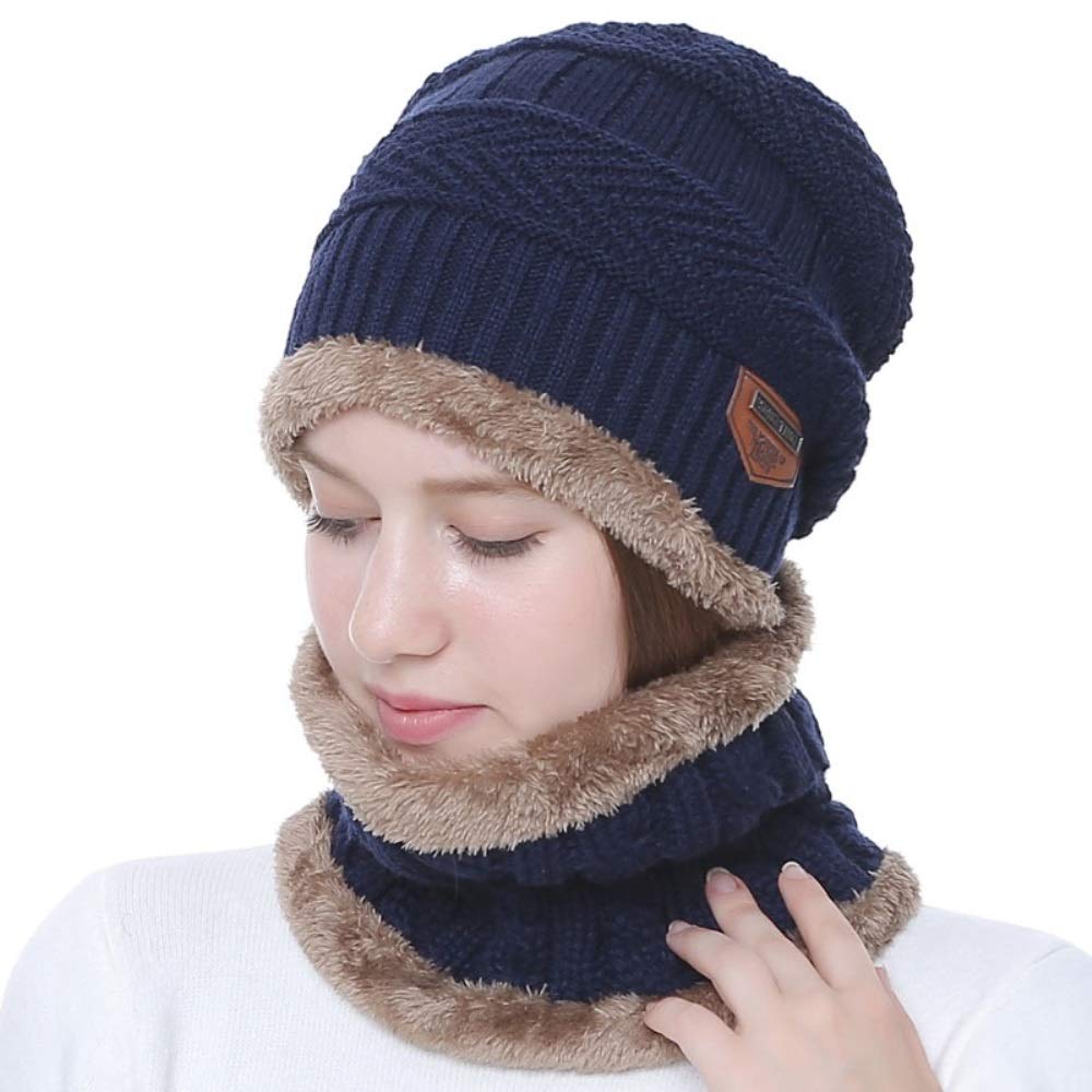 Buy Fashlook Unisex Navy Blue Woolen Cap With Woolen Scarf Online ...