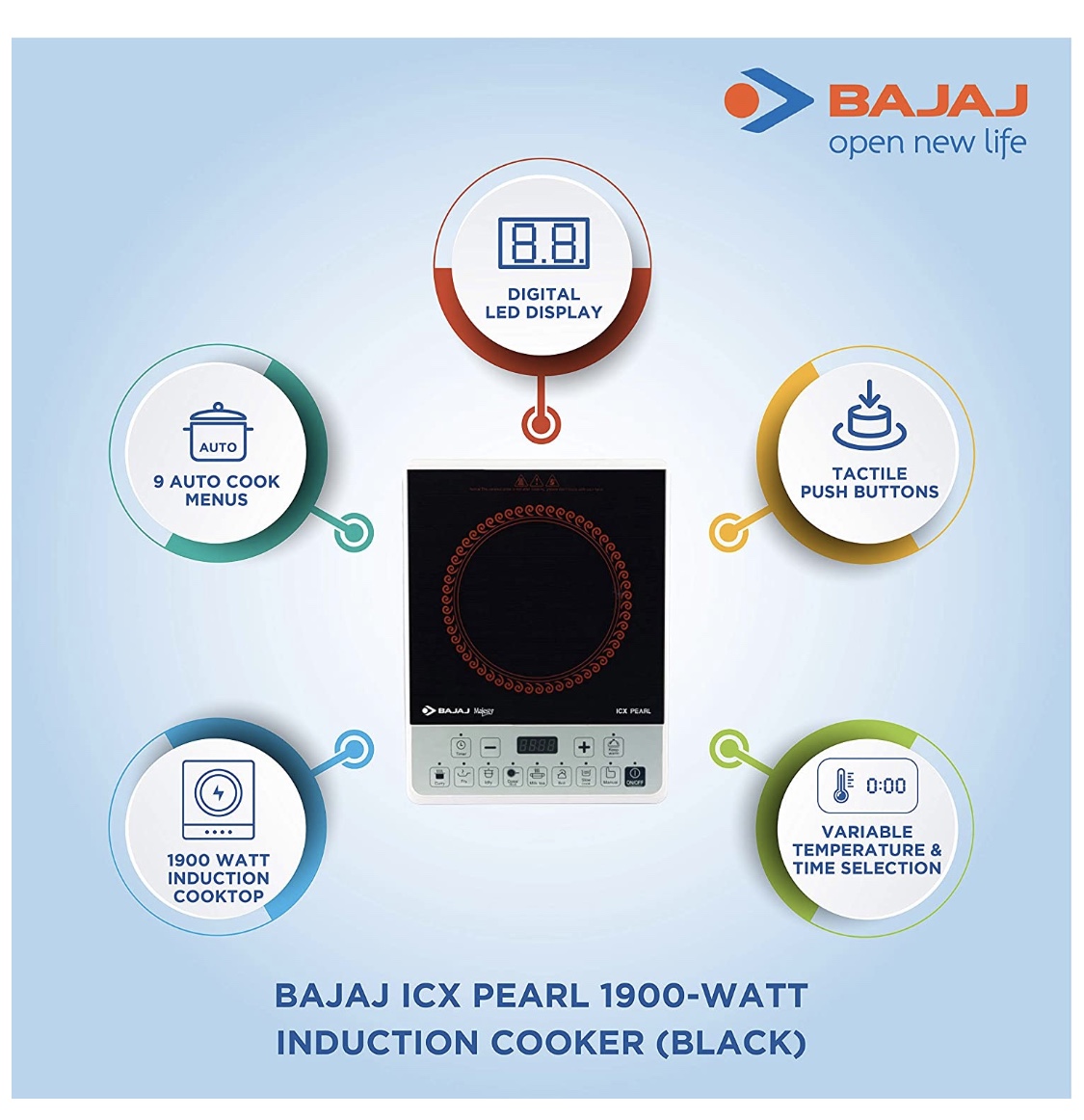 Buy Bajaj ICX Pearl 1900Watt Induction Cooktop Push Button (Black