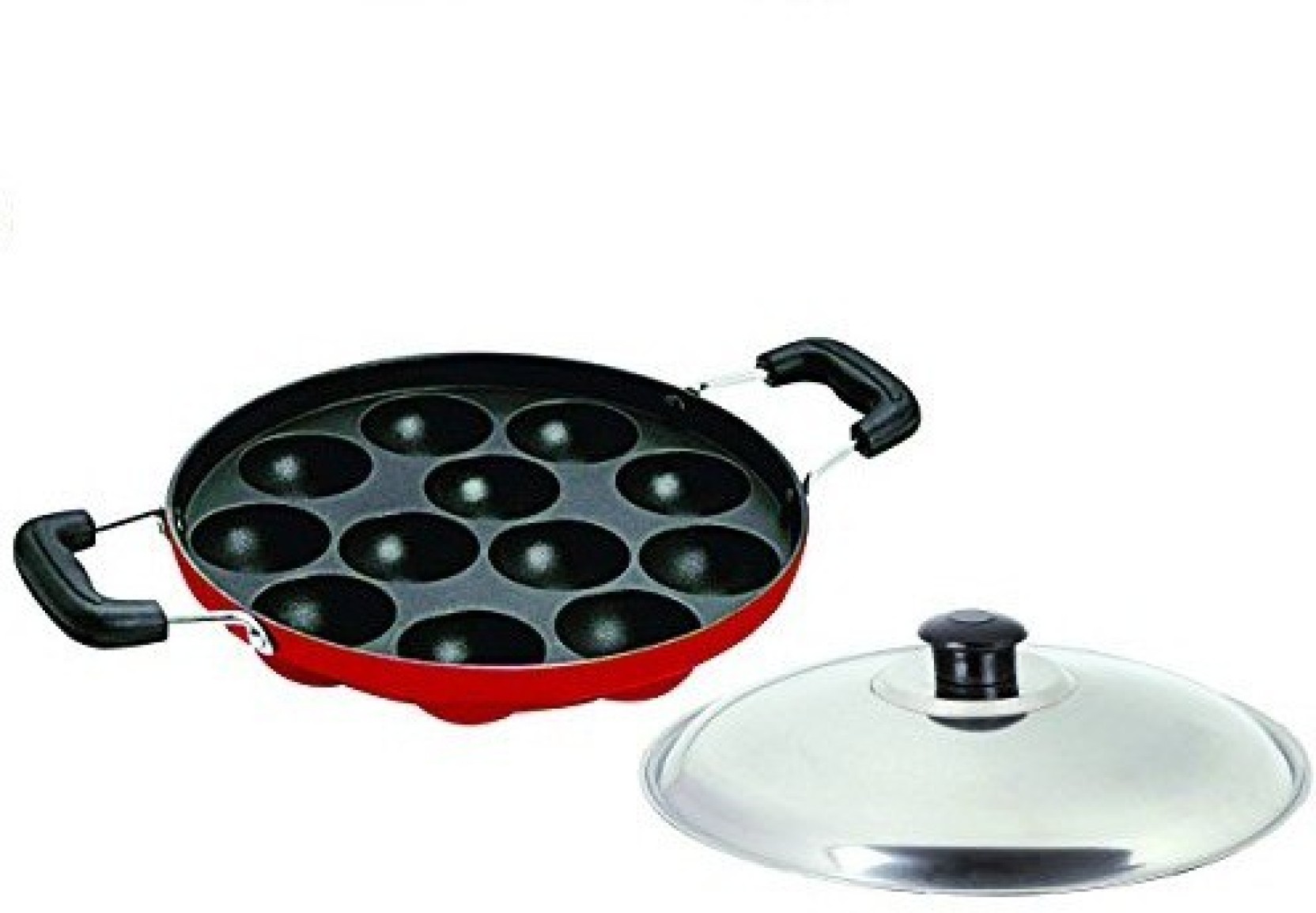 Buy CIMORA 12 Cavities Appam Patra Non Stick with Lid,Red (Paniyarrakal ...