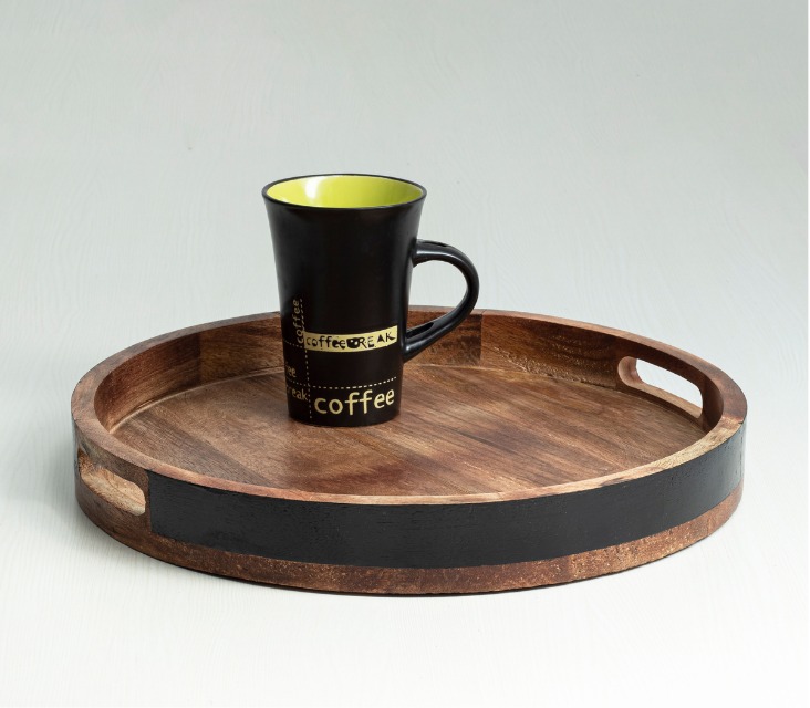 Buy Shade of Black Round Wooden Serving Tray in Mango Wood Online ...