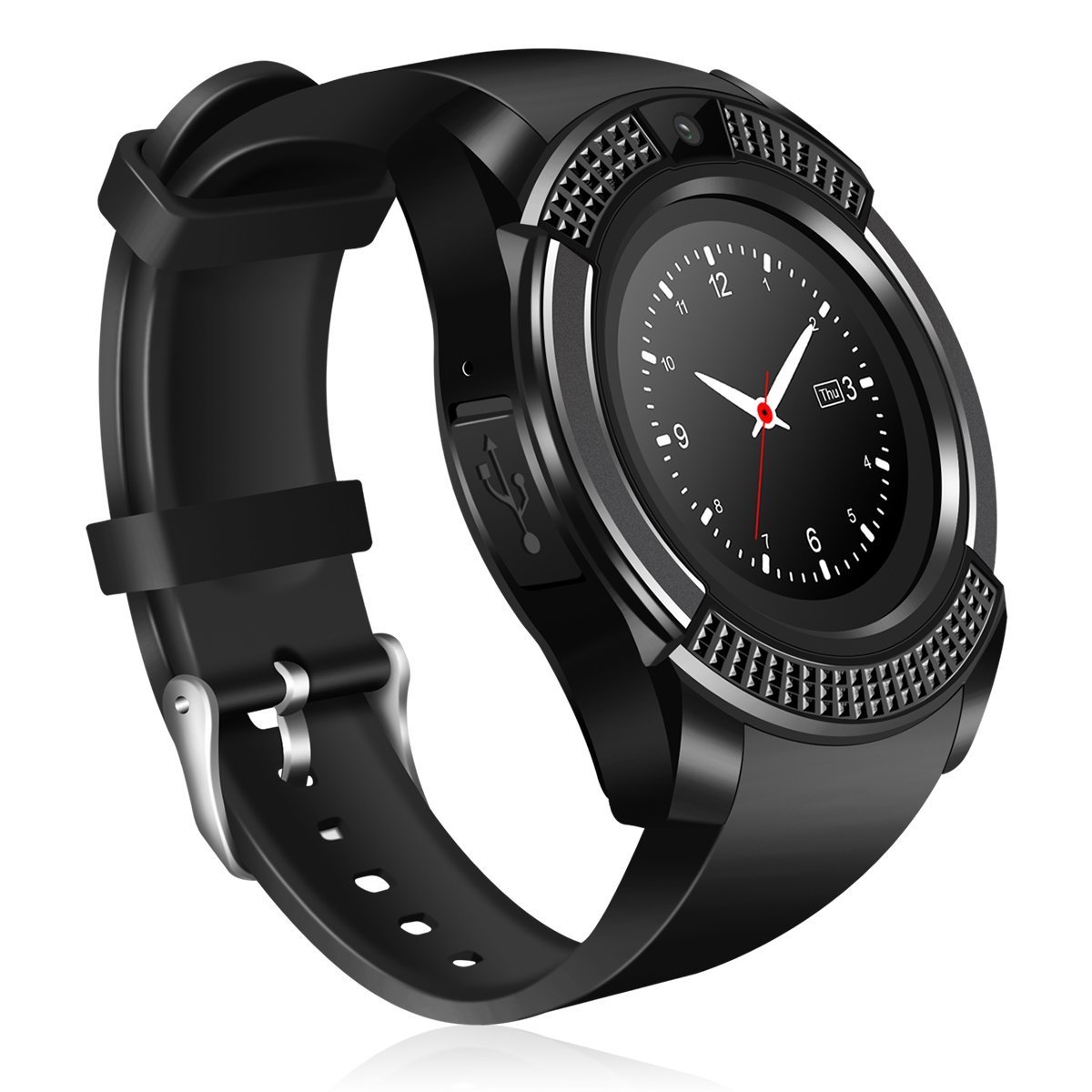 Buy V8 Black Smart Watch Bluetooth Smartwatch Compatible with All ...