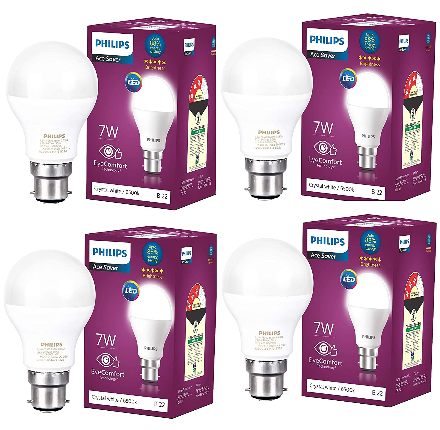 Buy Philips Ace Saver Base B22 7-Watt Cool Daylight LED Lamp (Pack Of 4 ...