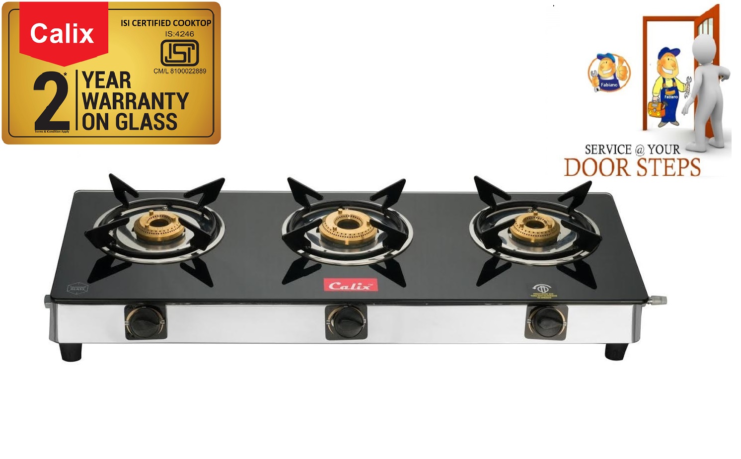 Buy Calix by Fabiano 3 Burner Glass Gas Stove Manual ISI Approved (3 BR