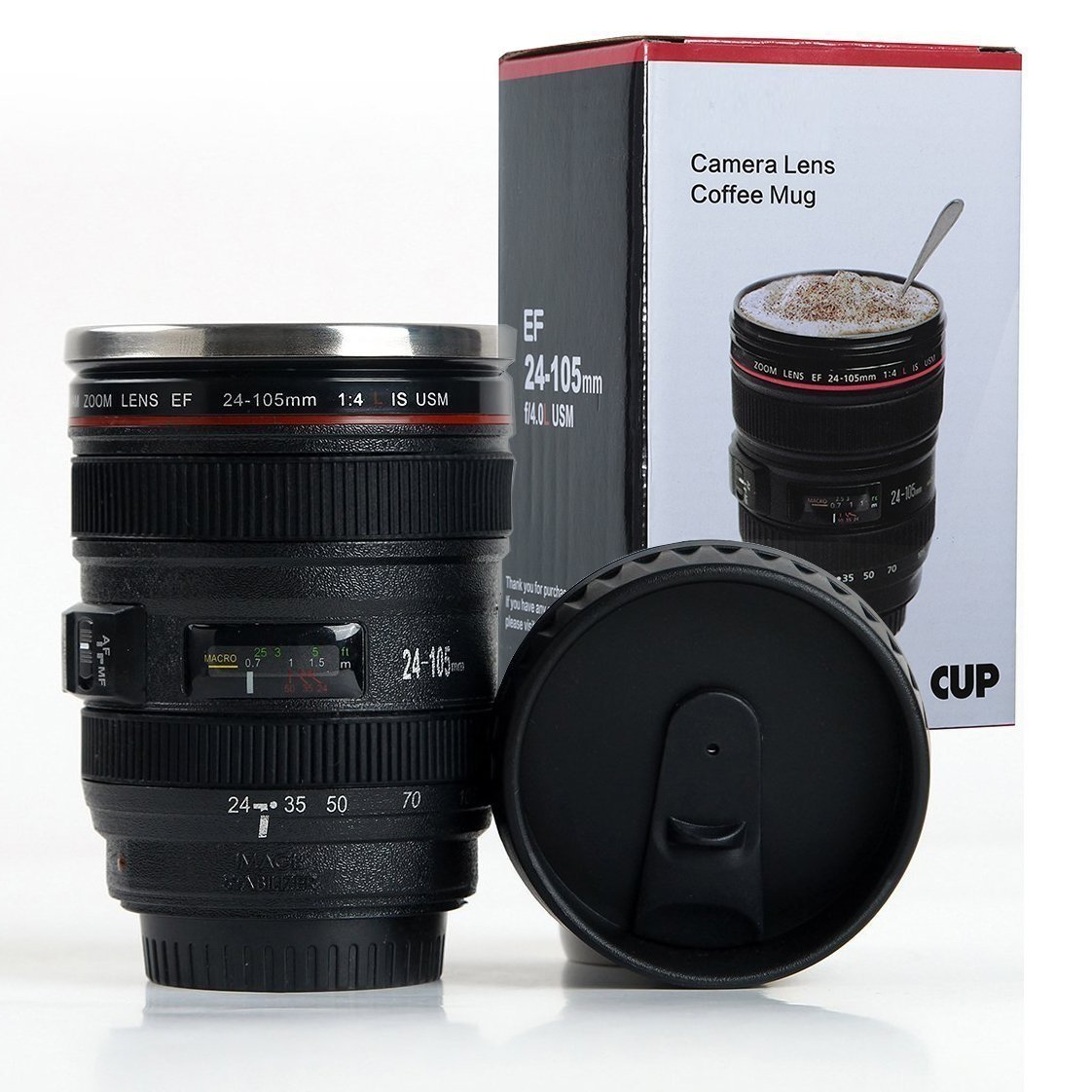 Plastic Camera Lens Shaped Coffee Mug with Lid