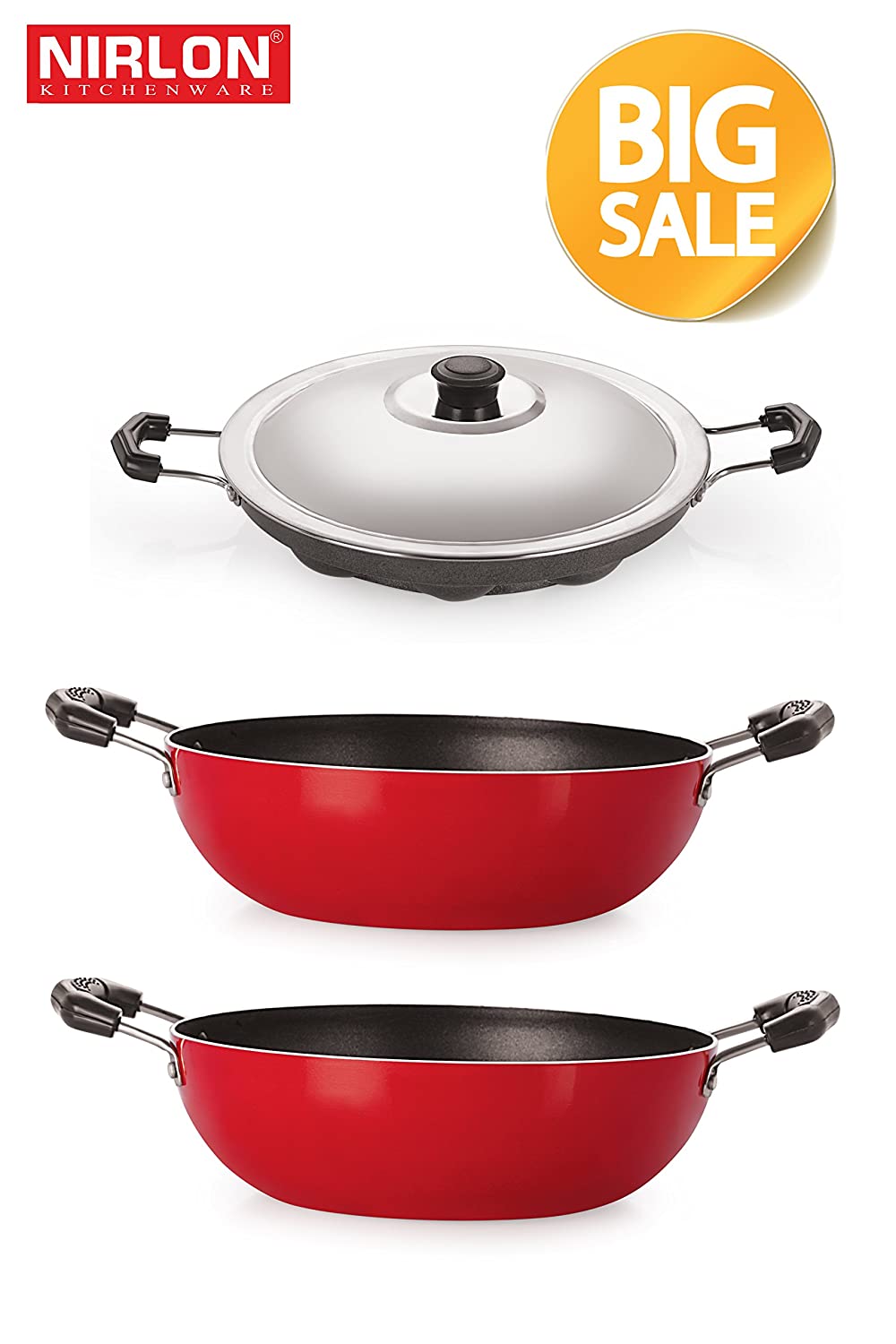 Enjoy Stress Free, Healthy Cooking, With Our Classic Range Of Cookware Sets   Kadai 1.5 Liter , Kadhai 2 Liter , Appam Patram With Stainless Steel Lid 12 Pites   PTFE Non Stick Exterior For Easy Cleaning  