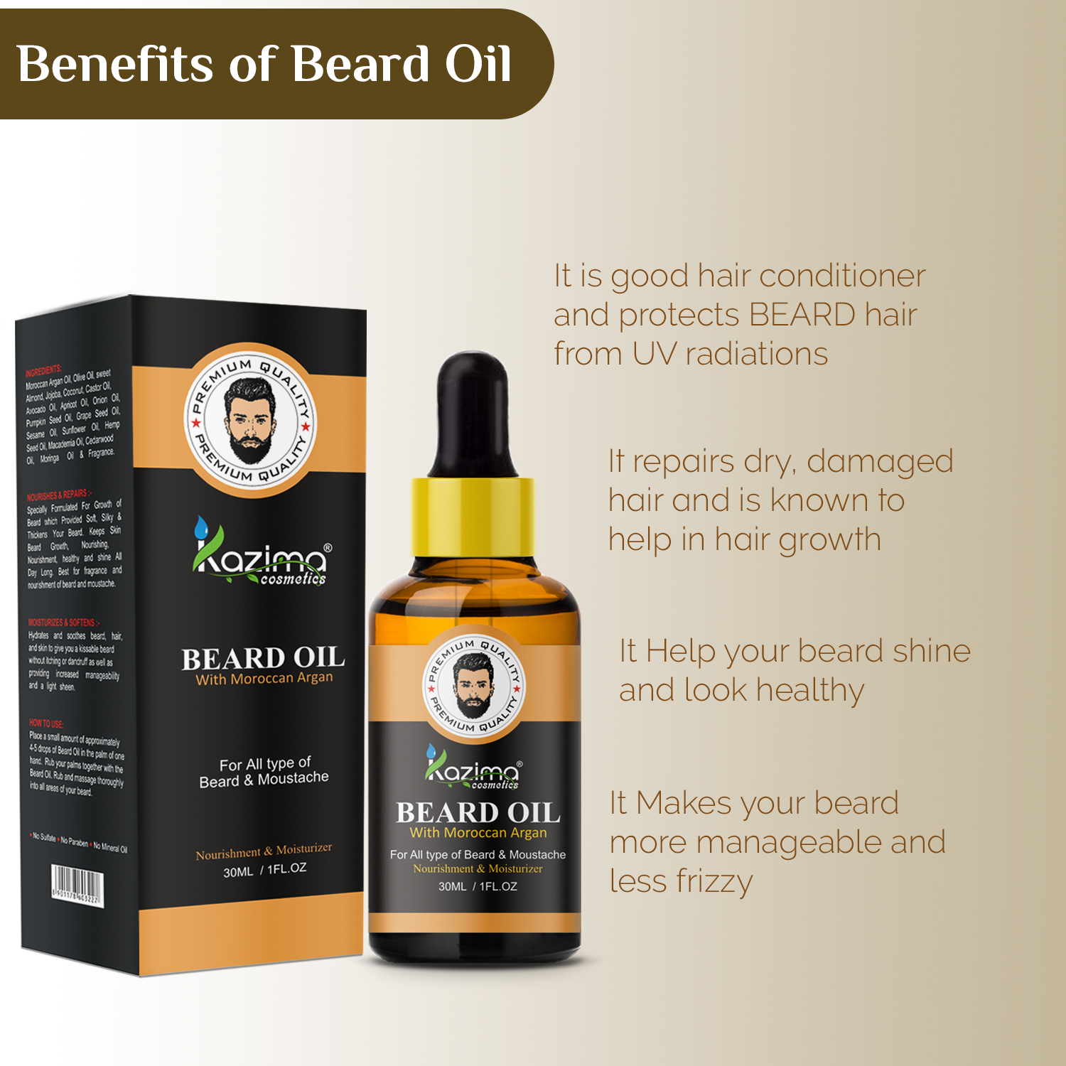 Buy KAZIMA Premium Quality Beard Moustache Oil For Men (30ml) - with