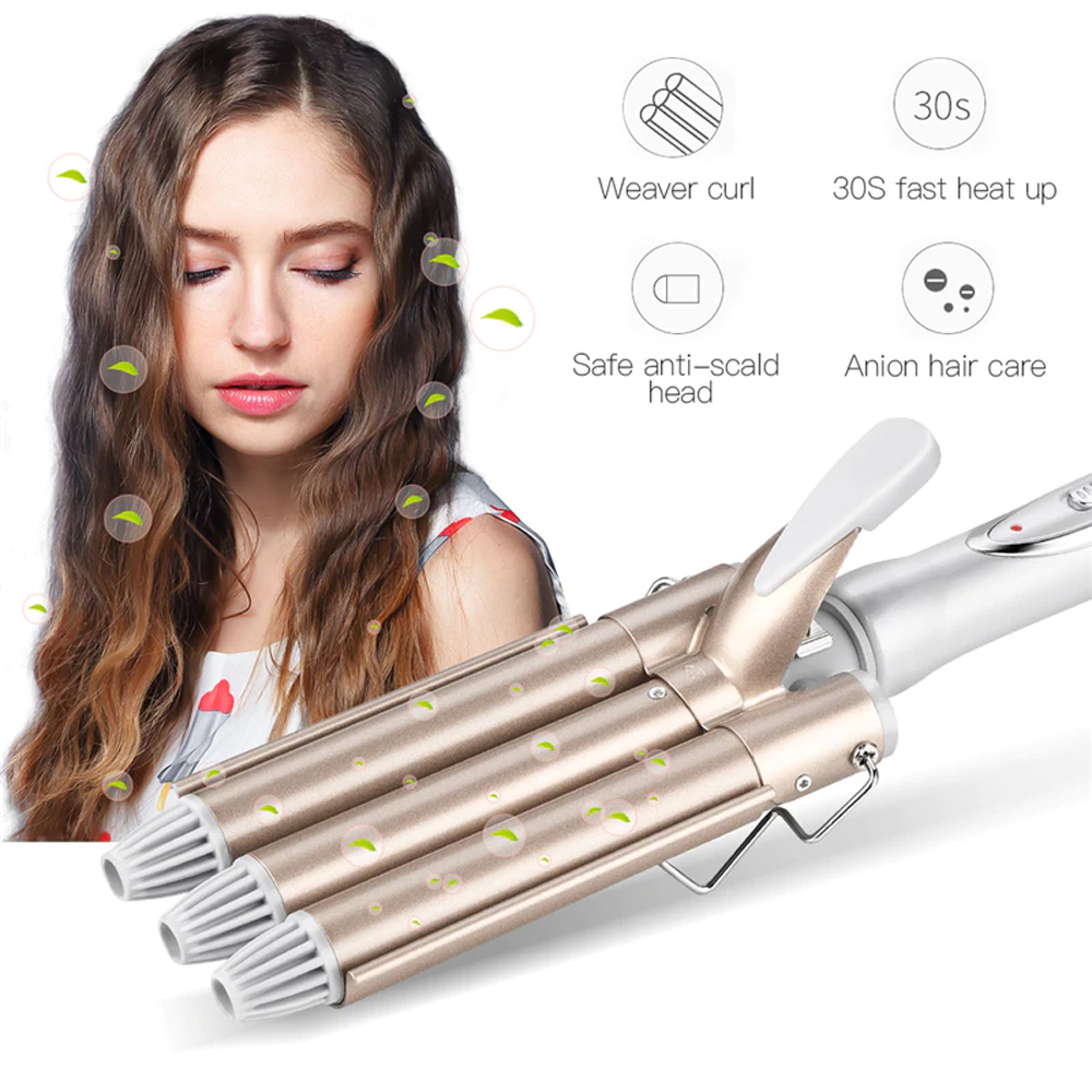 Buy Professional High Quality Curling Iron Ceramic Triple Barrel Hair Styler Wave Hair Waver