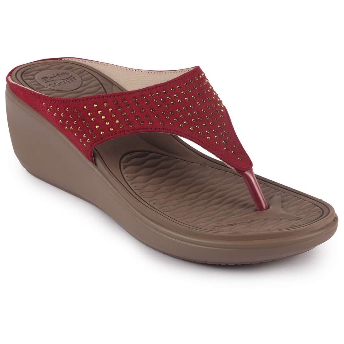 Buy Bata Comfit Women's Red Leather Slip On Wedge Slipper Online ...