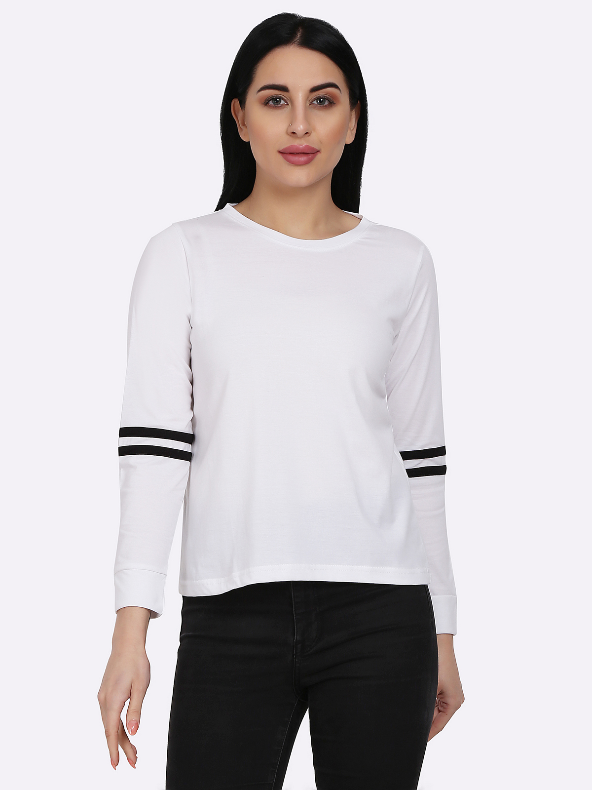 Shanvi Solid Women Round Neck White T Shirt