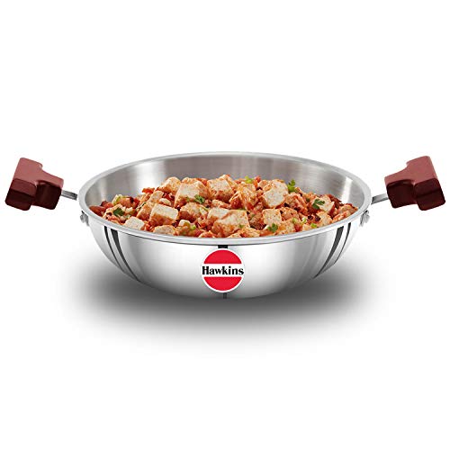 Hawkins Tri Ply Stainless Deep Fry Pan Capacity 1.5 Litre Diameter 22 cm Thickness 3 mm Silver SSD15