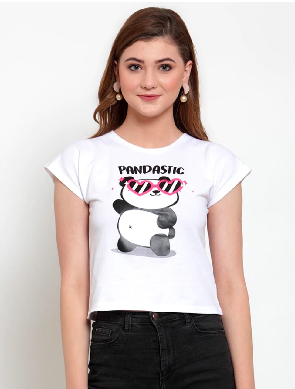 Vivient Women White Pandastic Printed Crop Top