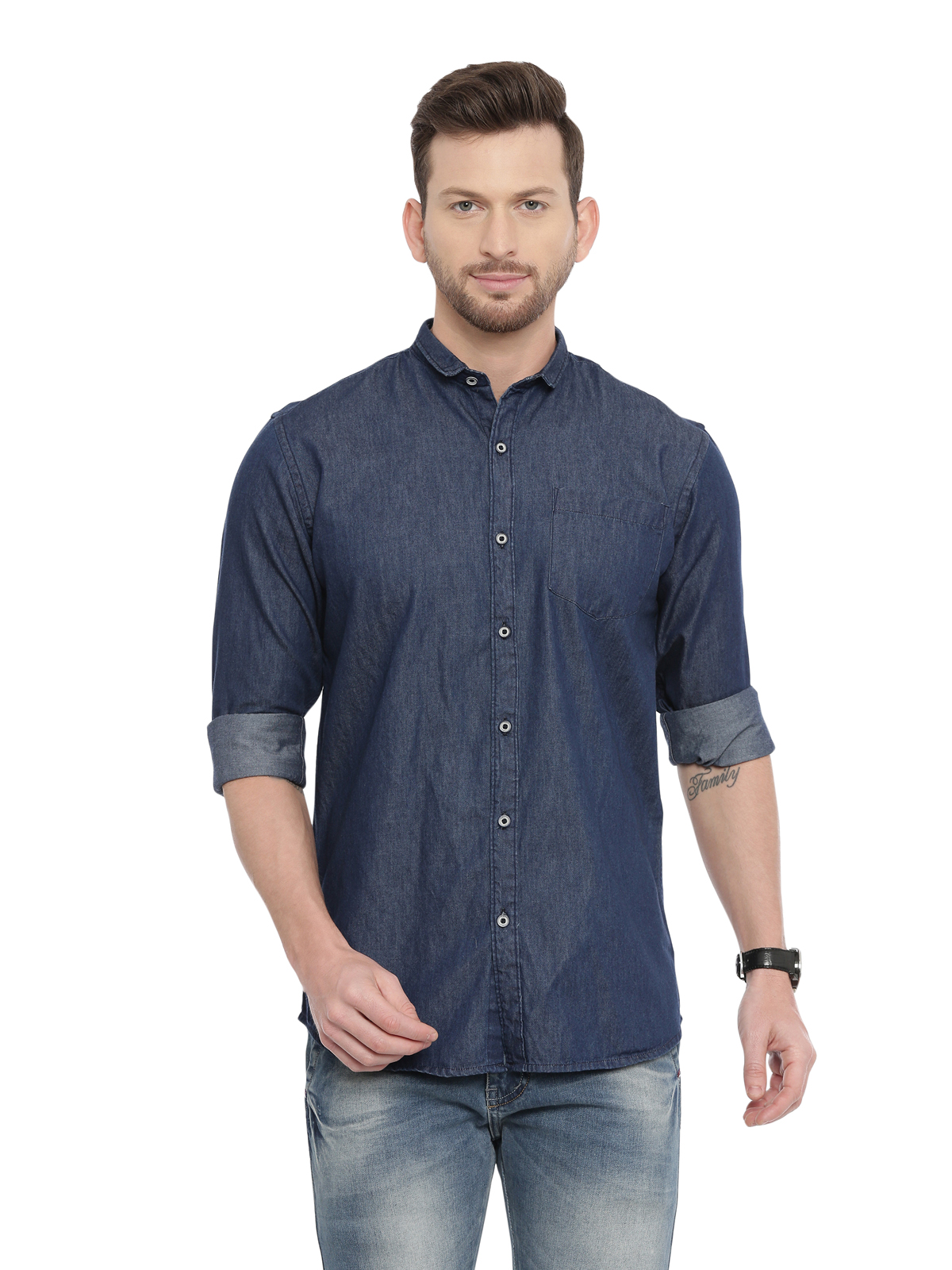 Buy Seta Men's Blue Plain Slim Fit Shirts Online @ ₹540 from ShopClues