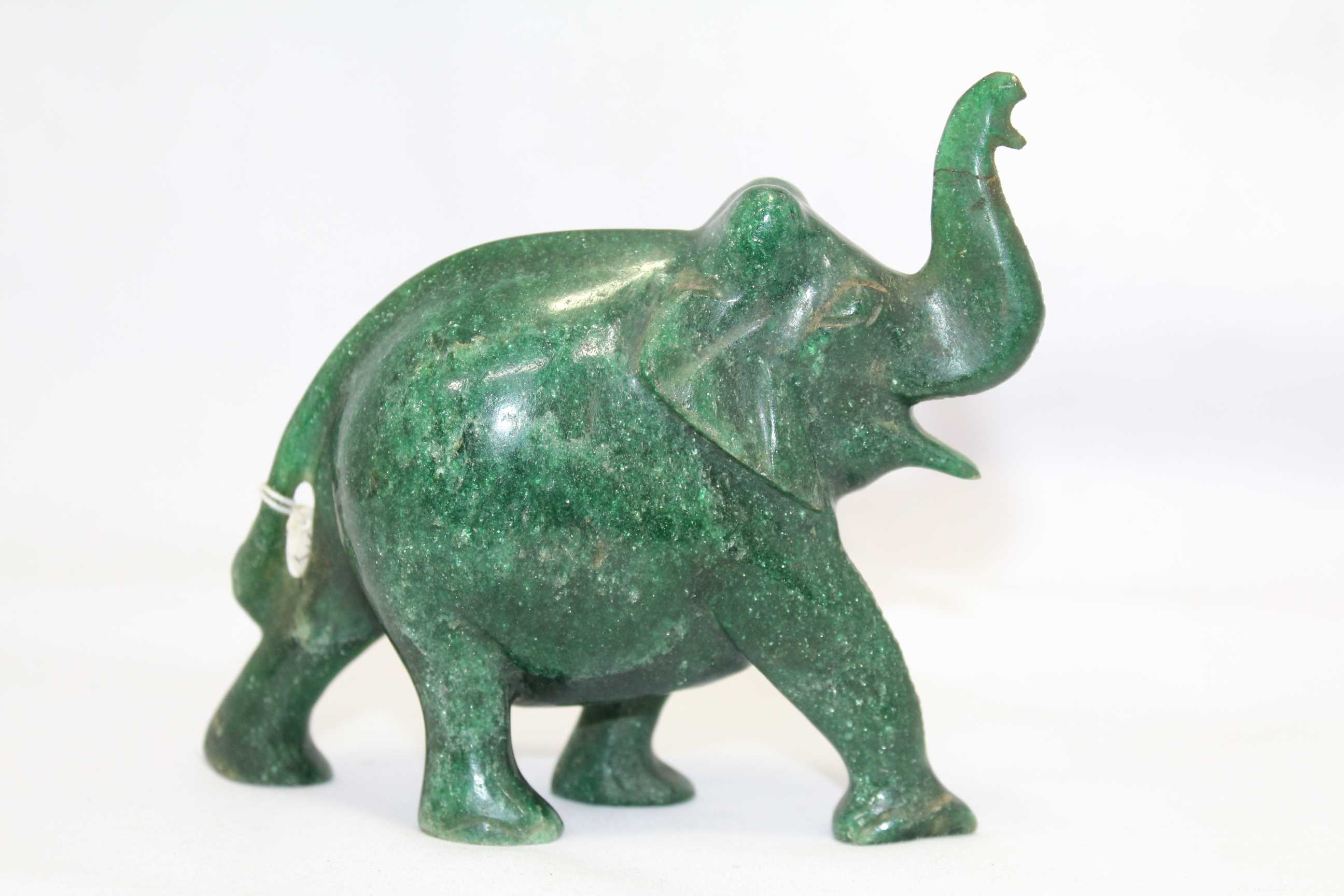 Buy Figurine Handmade Carved Natural Green Jade Stone Elephant Statue