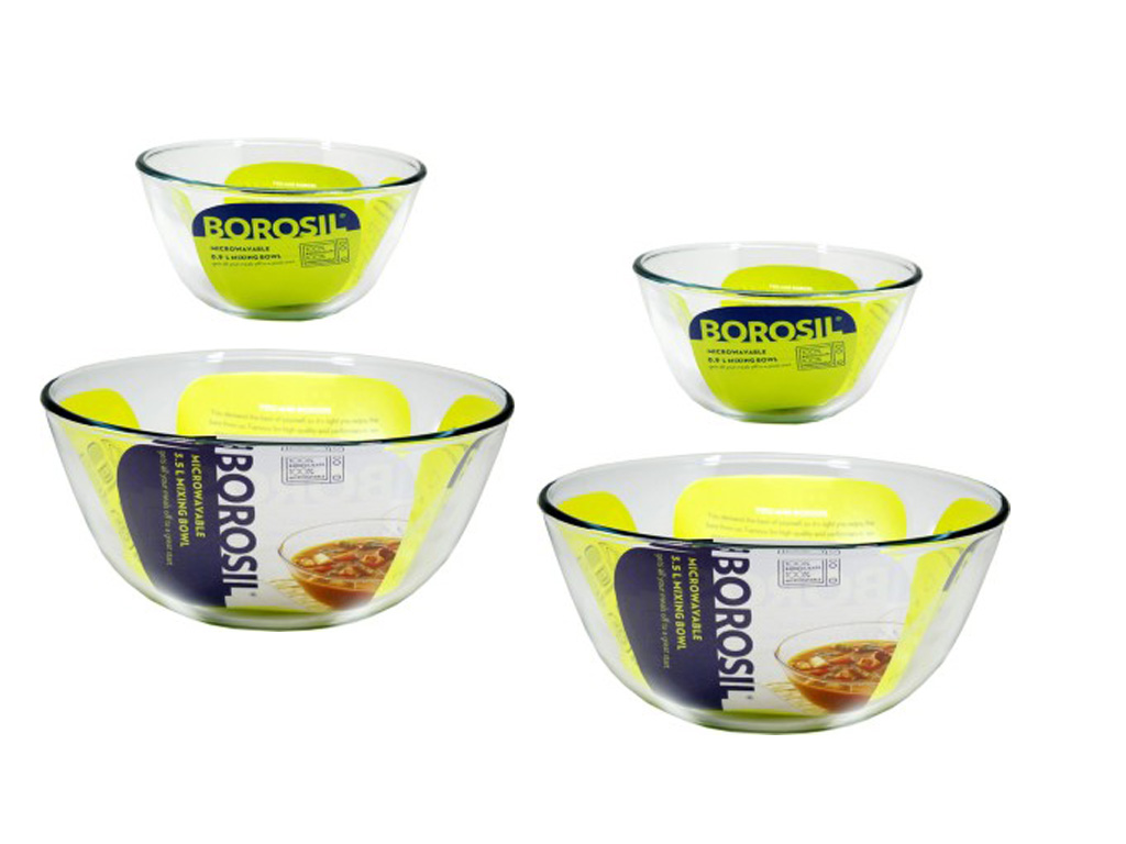 Borosil Basics Glass Mixing Bowls Set of 4 2 Bowls of 500ml + 2 Bowls of 900ml Microwave Safe