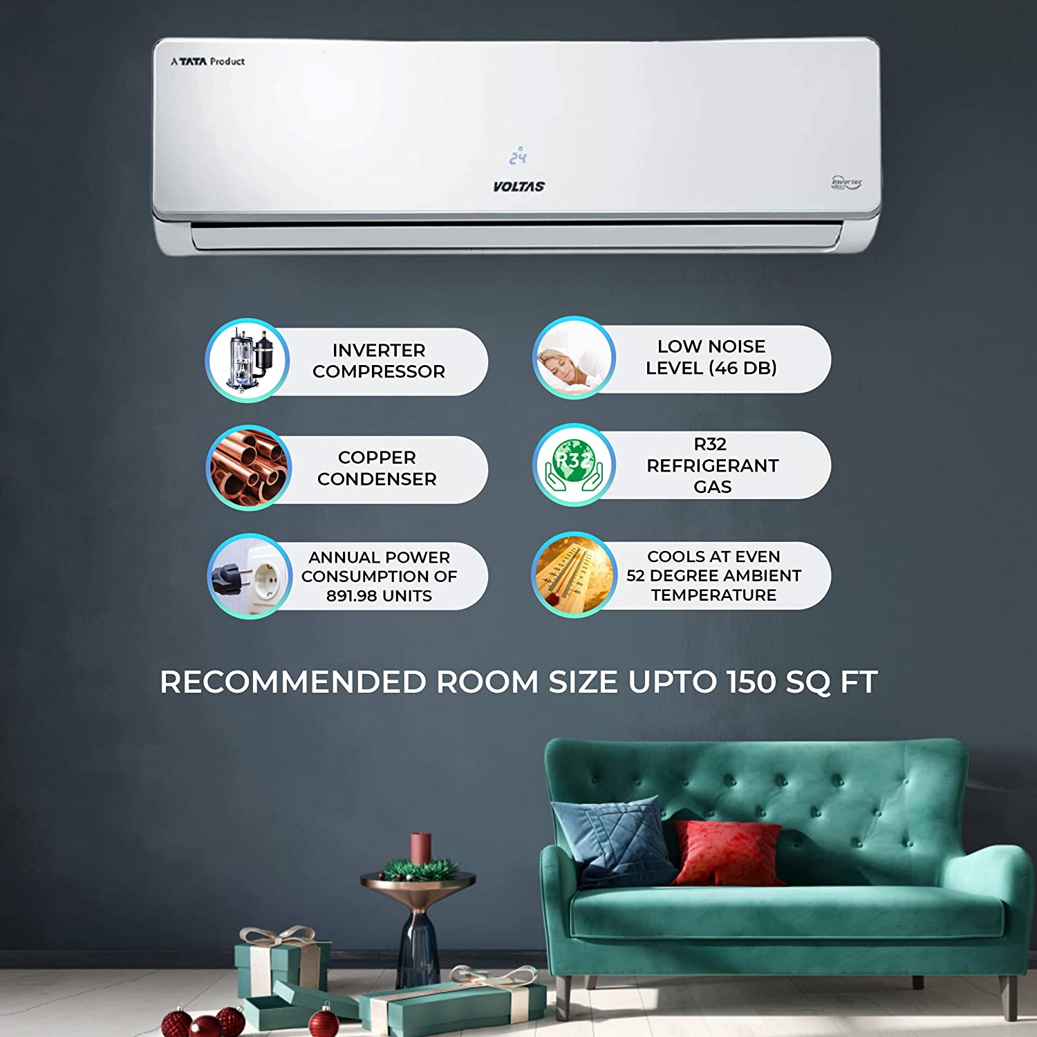 Buy Voltas 1 5 Ton 5 Star Inverter Split Ac Copper 185vszs White