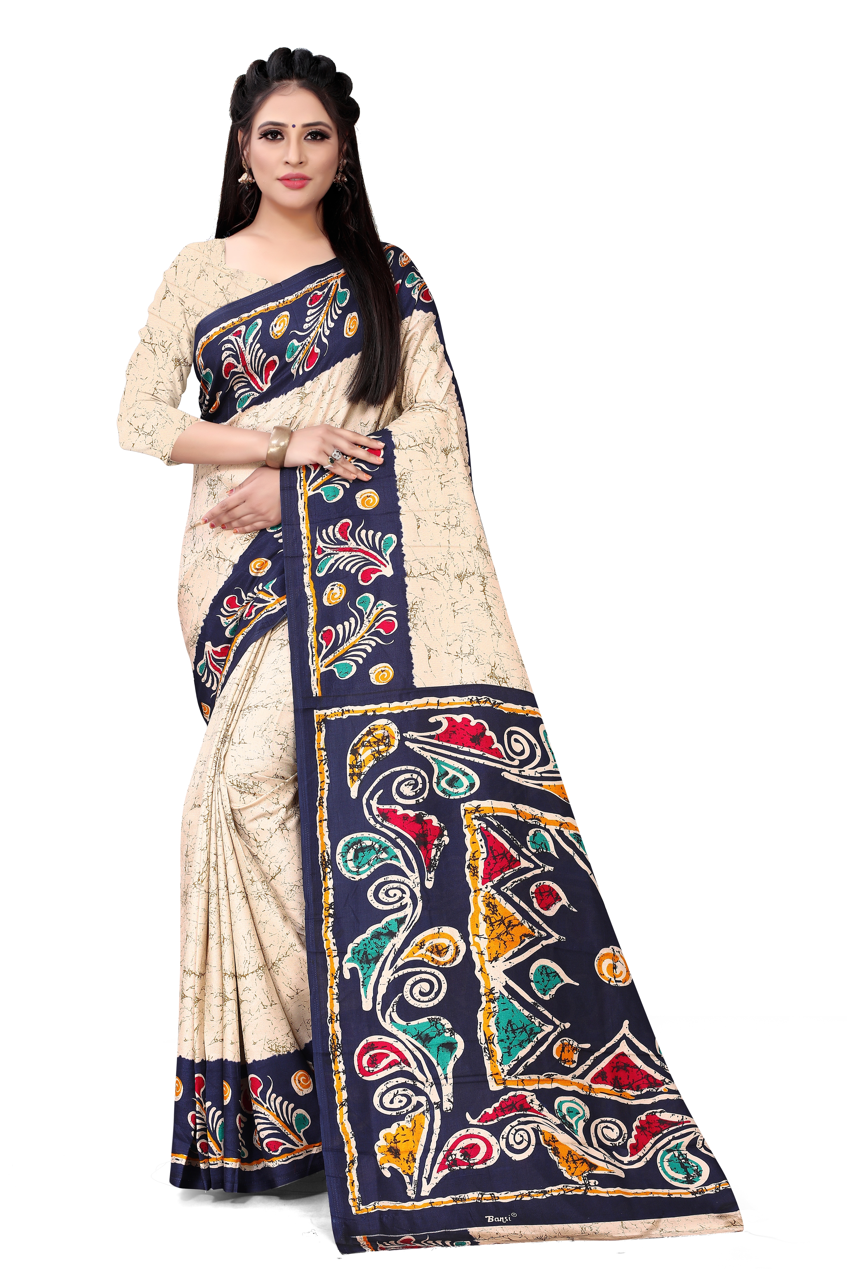 Meia Women's Multicolor Printed Synthetic Casual Wear Saree