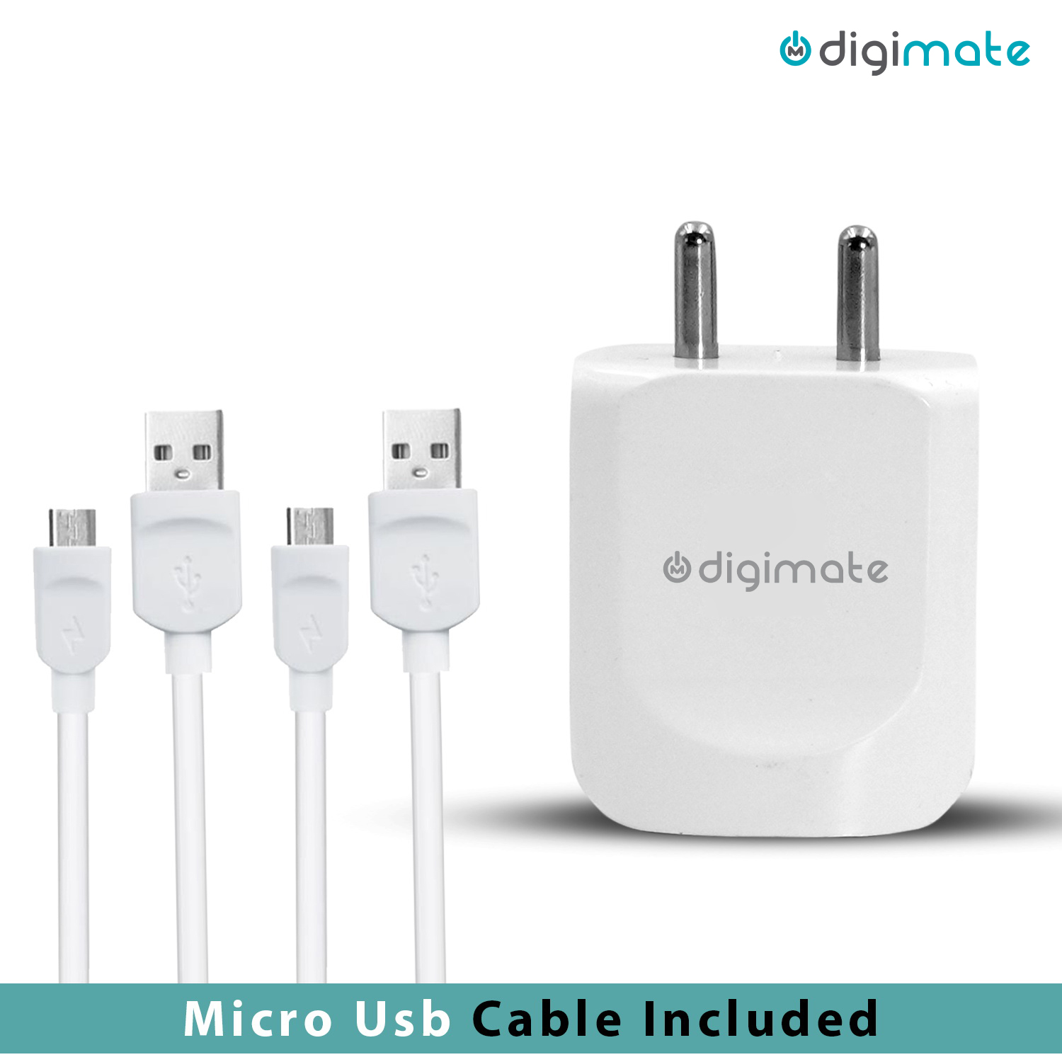 Digimate Mobile Charger Dual Port Adapter 2.4 Amp Fast Charger For Android Devices Free 2 Micro USB Cable  White 