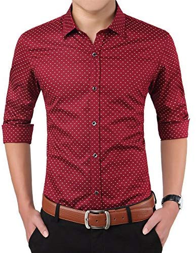 Buy RED LEAF Mehroon Dotted print casual slim fit shirt Online @ ₹439 ...