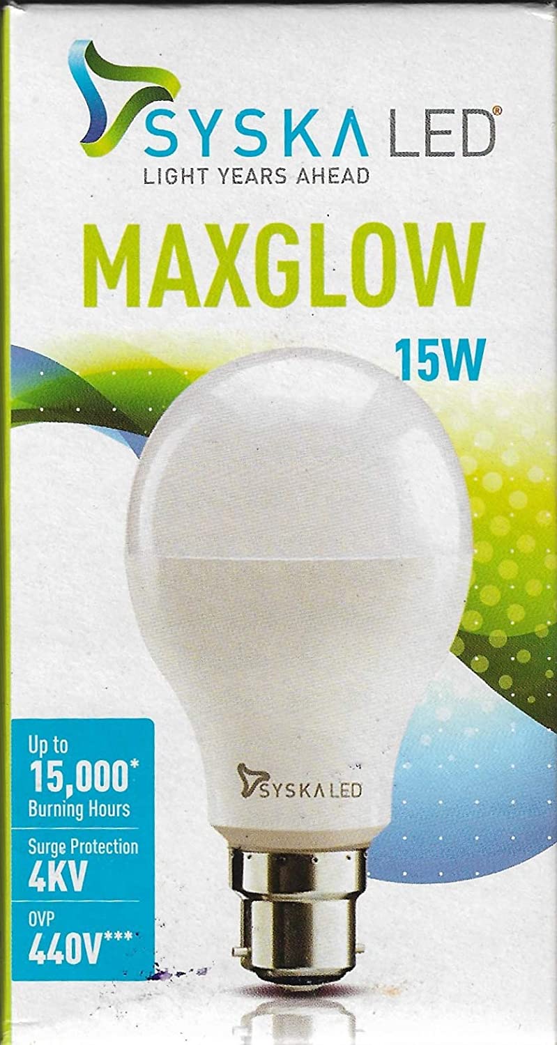 Syska SSK SRL 15W Base B22 15 Watt LED Bulb Pack of 1 Cool Day Light Medium