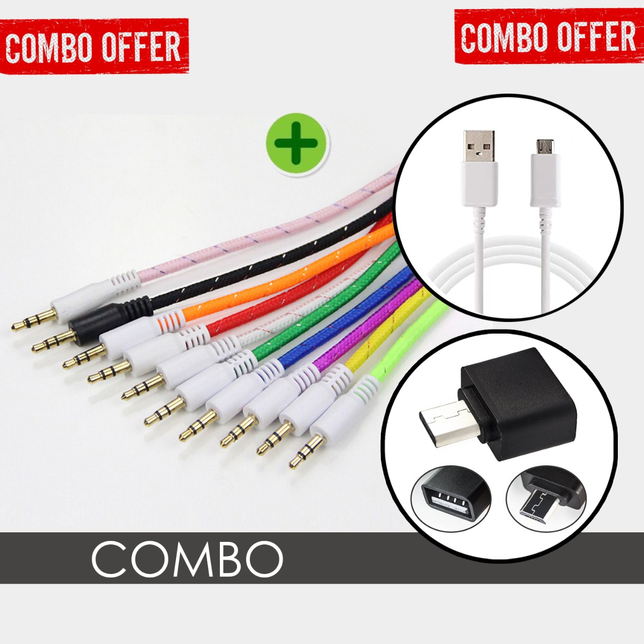 Innotek Combo Micro USB to USB OTG 1.5M Male to Male Stereo Audio Aux Cable With V8 Micro USB Data Cable Assorted Color