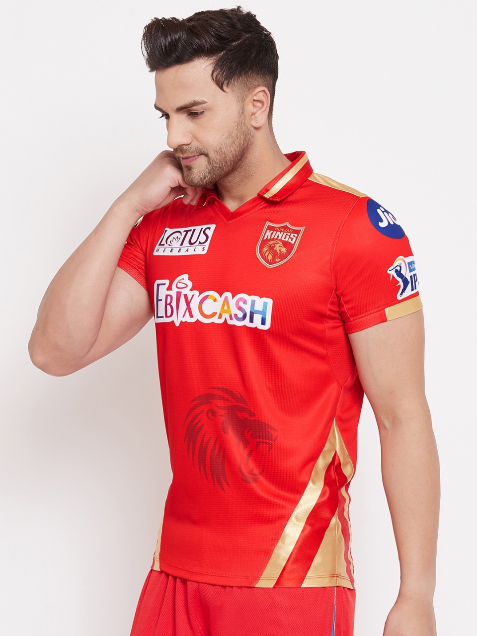 Buy Punjab Kings Player Jersey ED-2021 V-Neck Gold & Red T-Shirts For ...