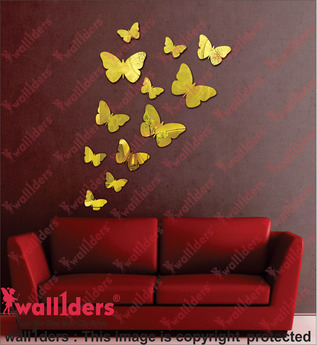 12 Deifferent Size Butterfly Golden PREMIUM QUALITY 3D Acrylic Mirror wall stickers for home office