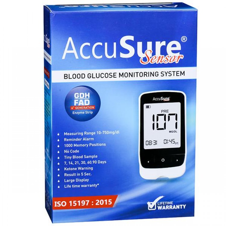Buy AccuSure Sensor Blood Glucose Monitoring System With 25 Test Strips(Life Lime Warranty