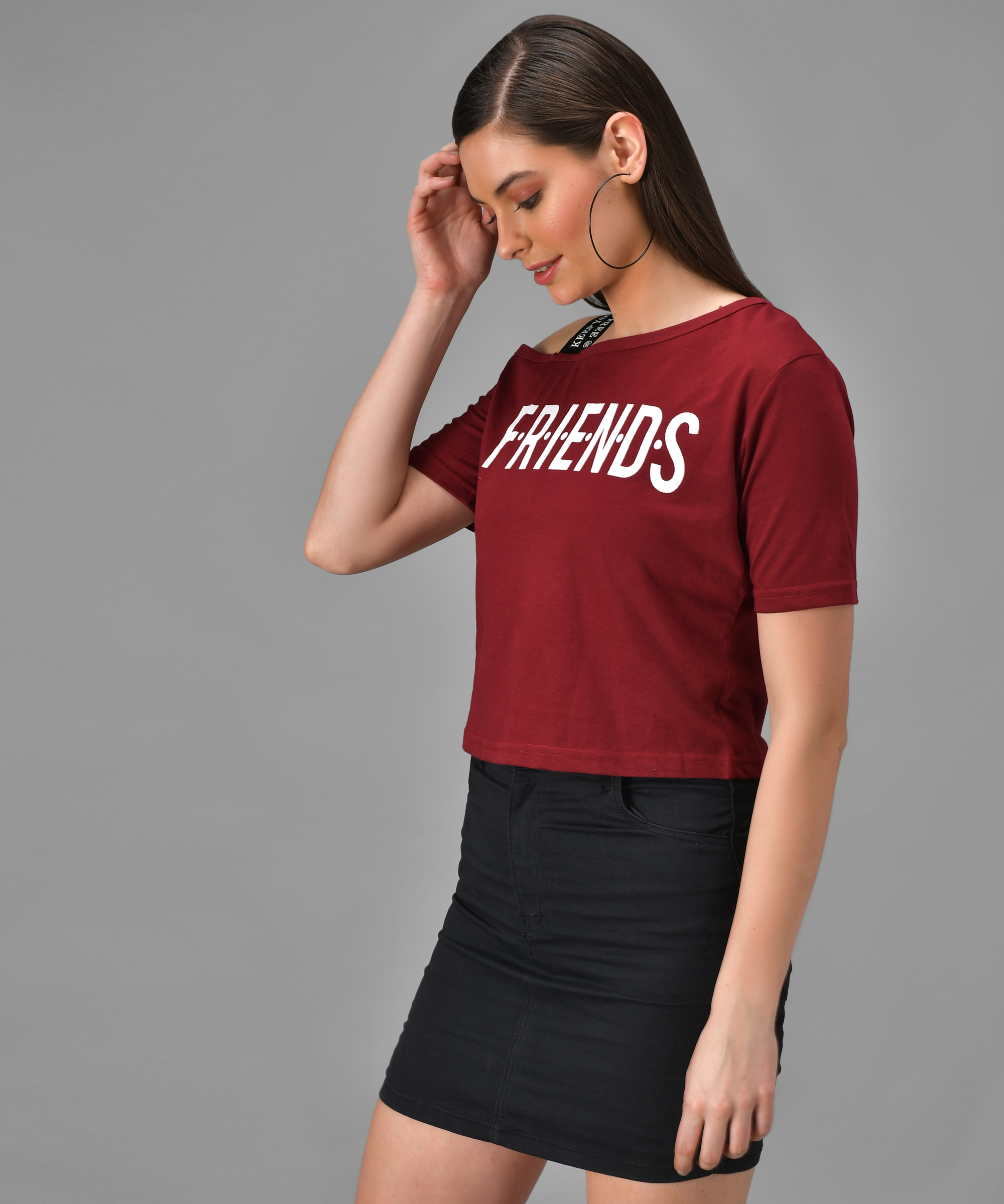 Buy Raabta Fashion Maroon Friends Print Single Shoulder Half Sleeve Top