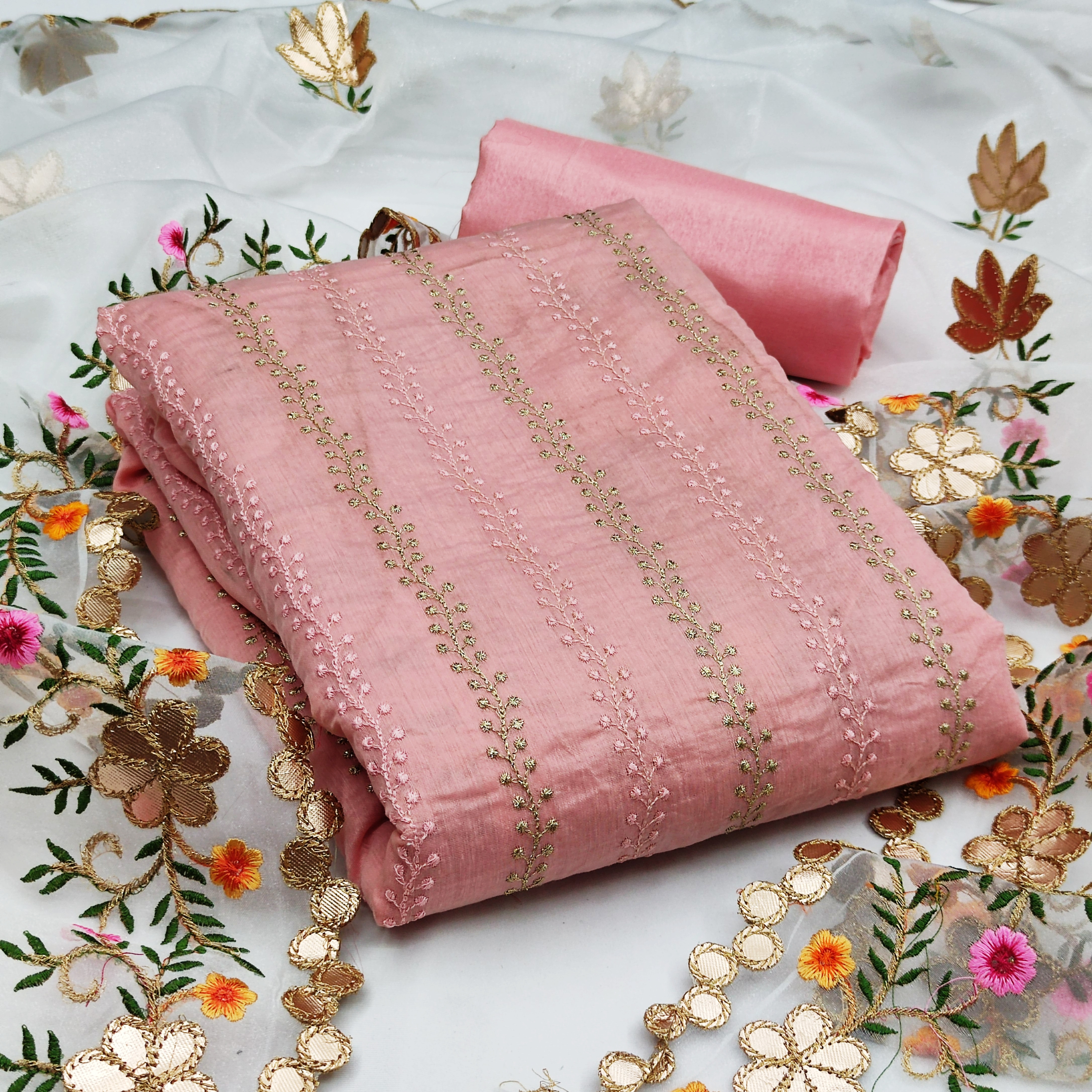 Pisara Women's Pink Chanderi Salwar Suit Material