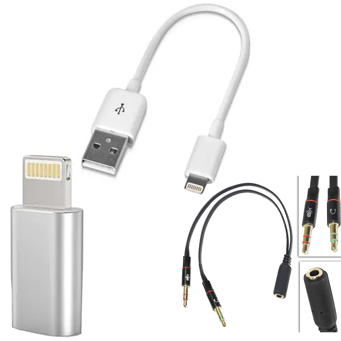 Eshopglee 8 Pin USB Short Charging Cable for i Phone + Micro USB to 8 Pin Adapter + 2 in1 Audio Cable
