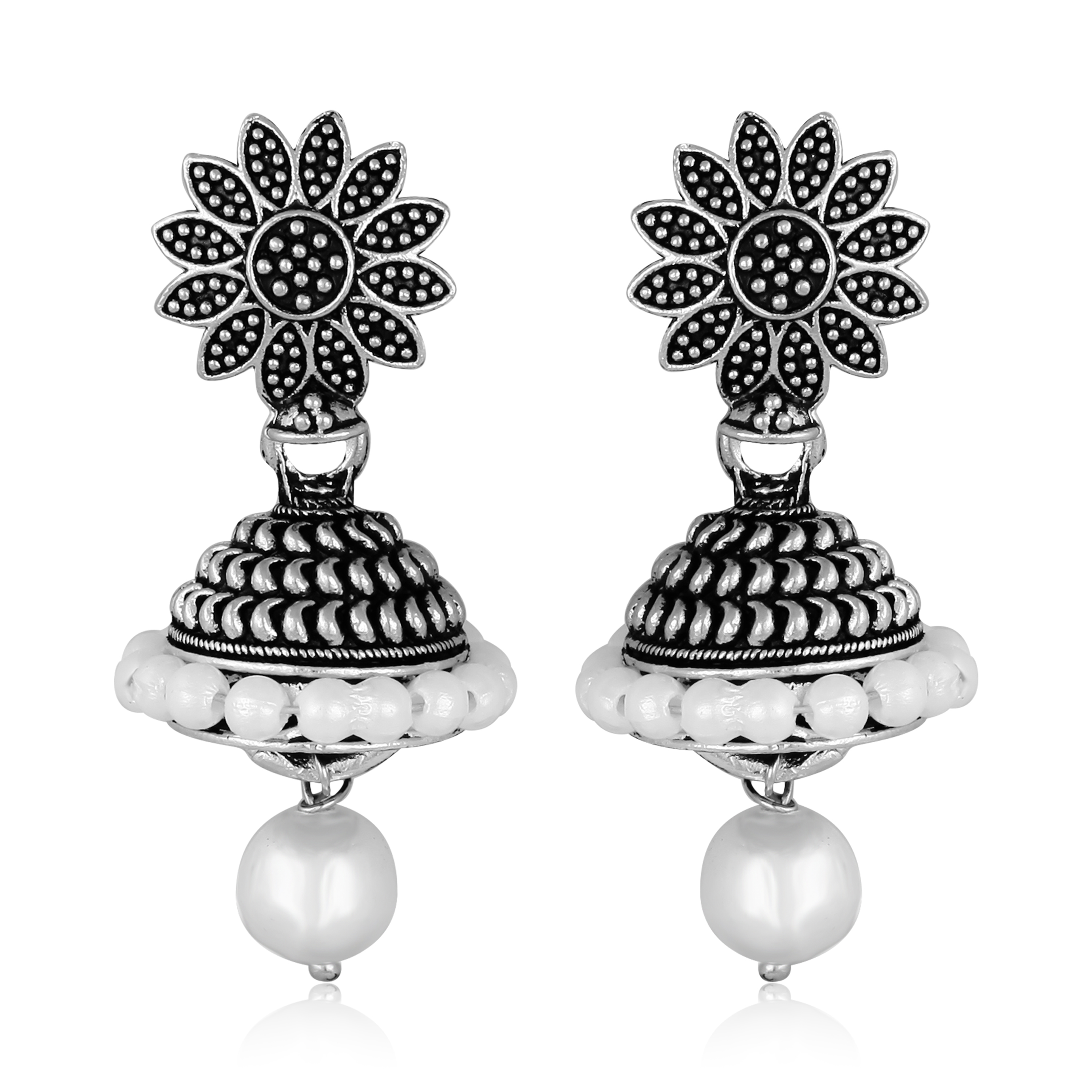 Sukai Jewels Simple Floral Design Oxidised Jhumki Earring for Women and Girls