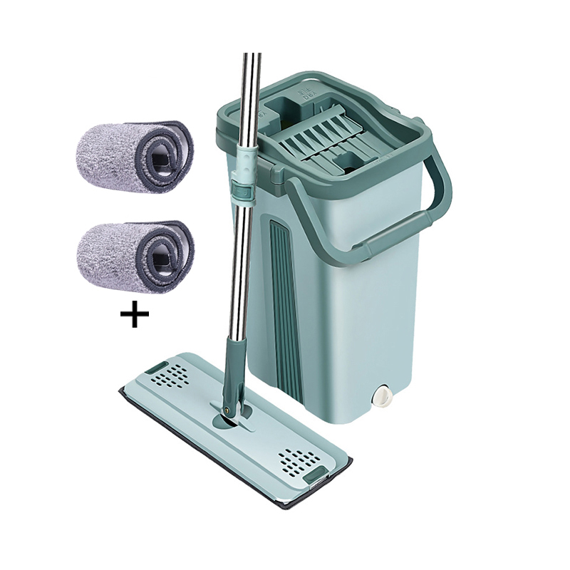JAAMSO ROYALS Green flat mop and bucket set with 2 Soft Refill Pads Handle 32 11.5 CM Mop Head