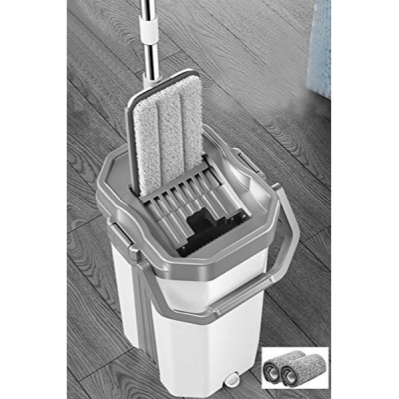 JAAMSO ROYALS White flat mop and bucket set with 2 Soft Refill Pads Handle   38 13 CM Mop Head 