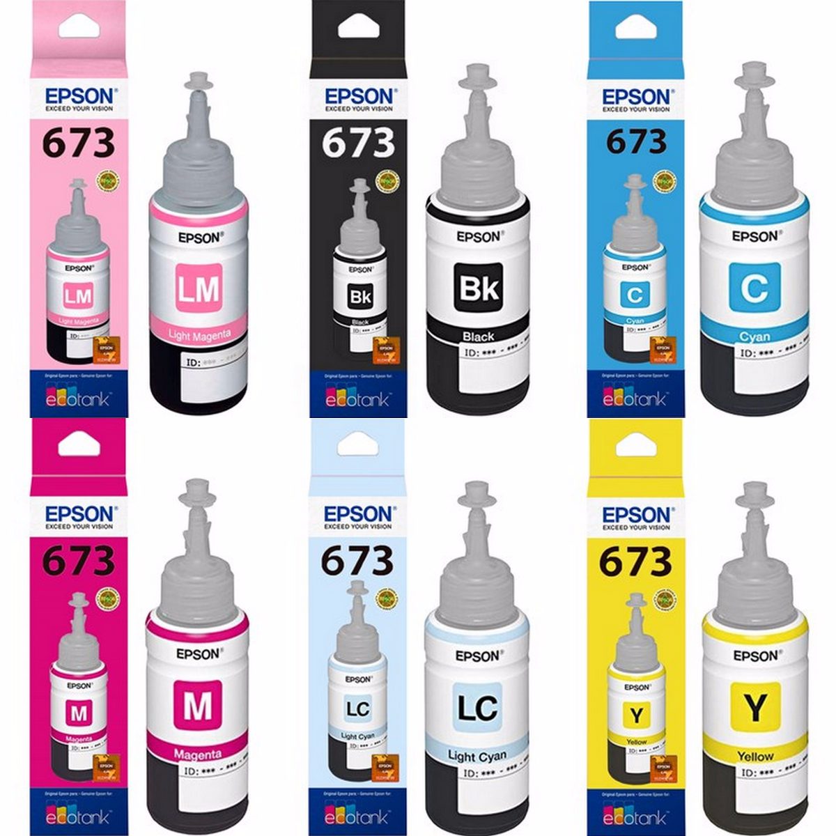 Epson 673 For L800/L850/L1800 Multicolors Ink Pack of 6 Ink bottle Black + Tri Color Combo Pack Ink Bottle