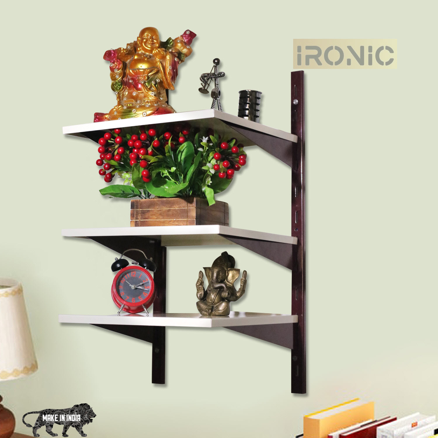 IRONIC Slotted Channel Rack Multipurpose Adjustable Iron Rack for Kitchen Wall Mounted 3 Shelf