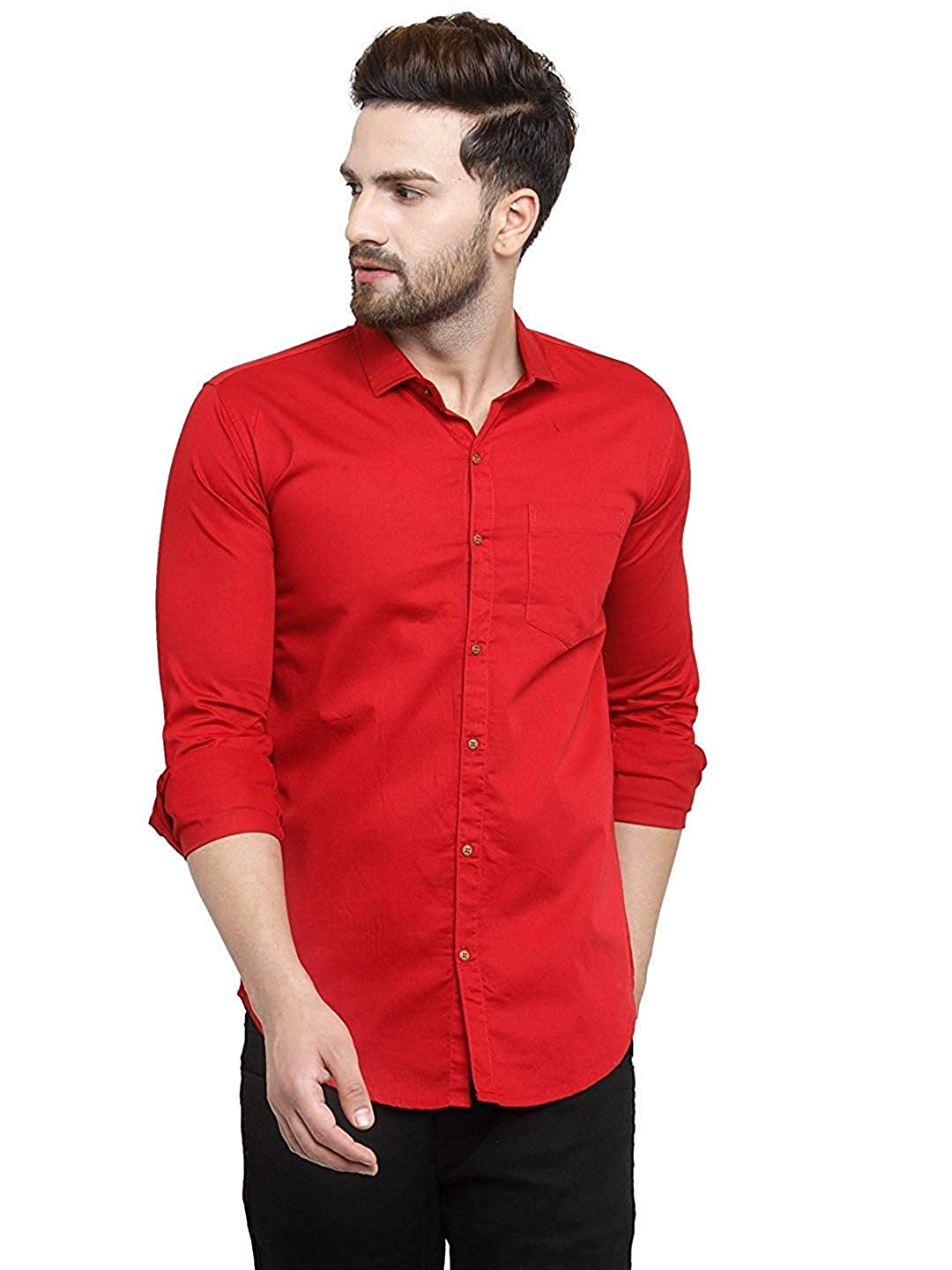 Buy Spain Style Solid Regular Fit Casual Shirt For Men (Red) Online ...