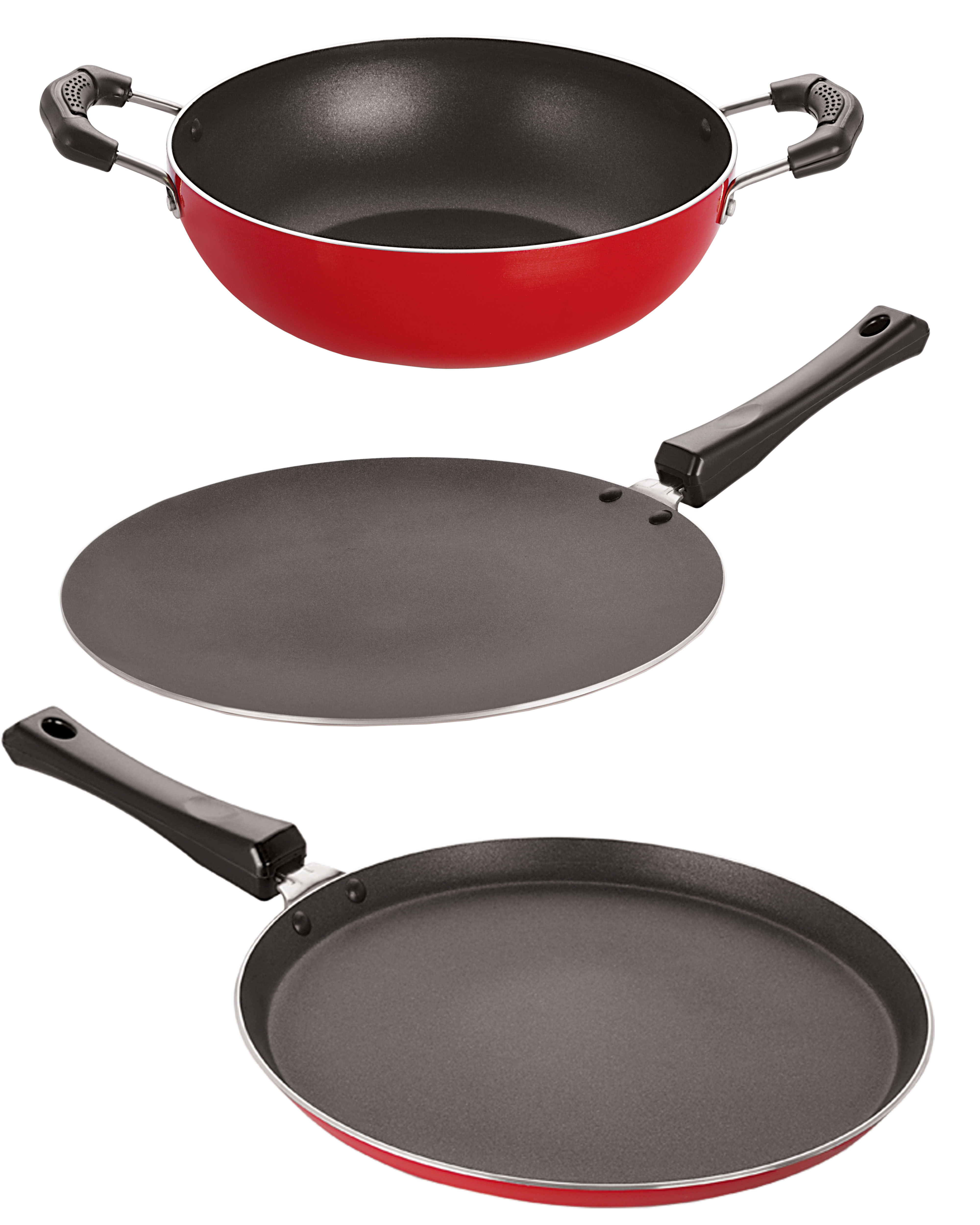 Nirlon Non Toxic Oil Free Nonstick Cookware Essential Gift Set of 3 Pcss with Bakelite Handle