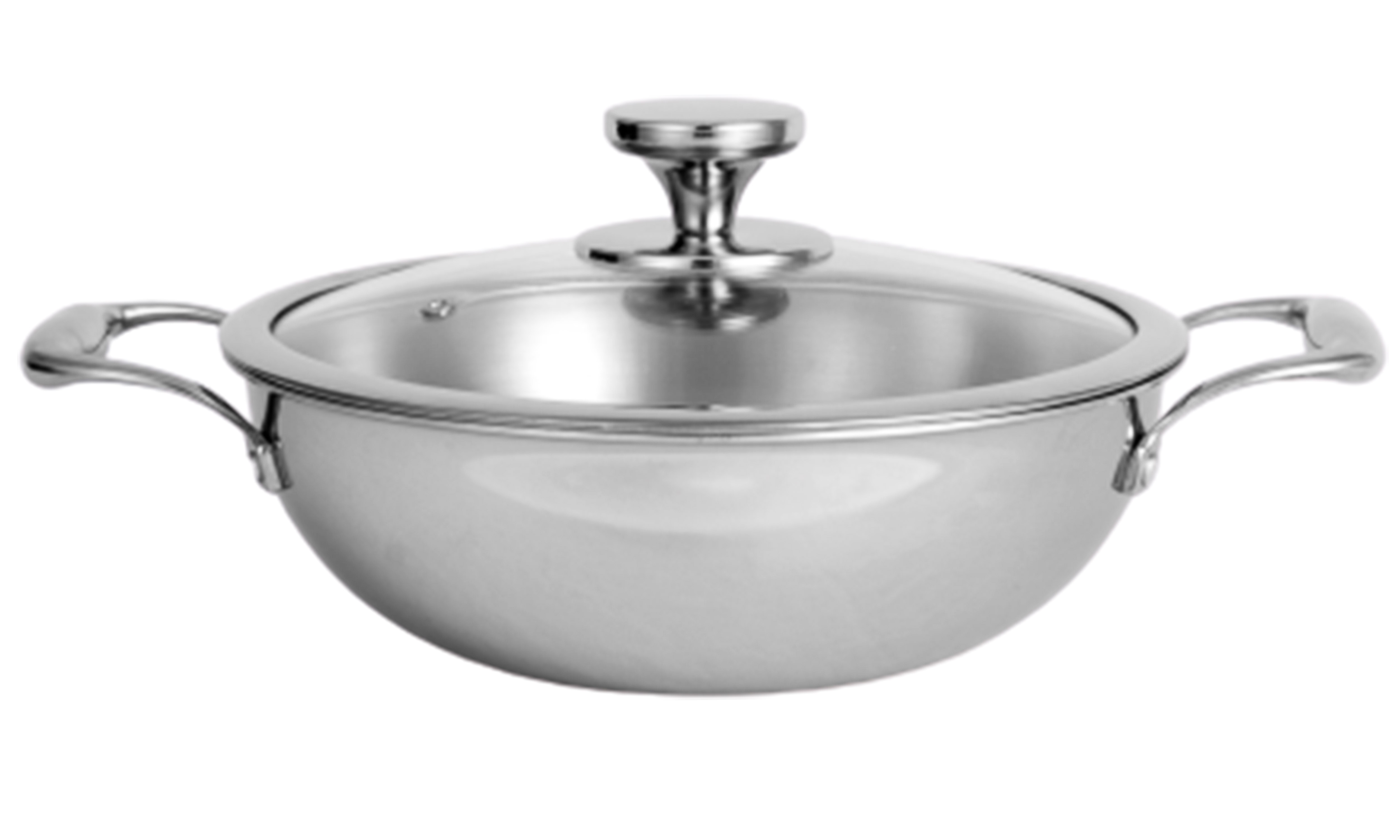 Nirlon Platinum Triply Stainless Steel Deep Kadai with Glass Lid Lid 22 cm 2.3 Liter Induction Friendly