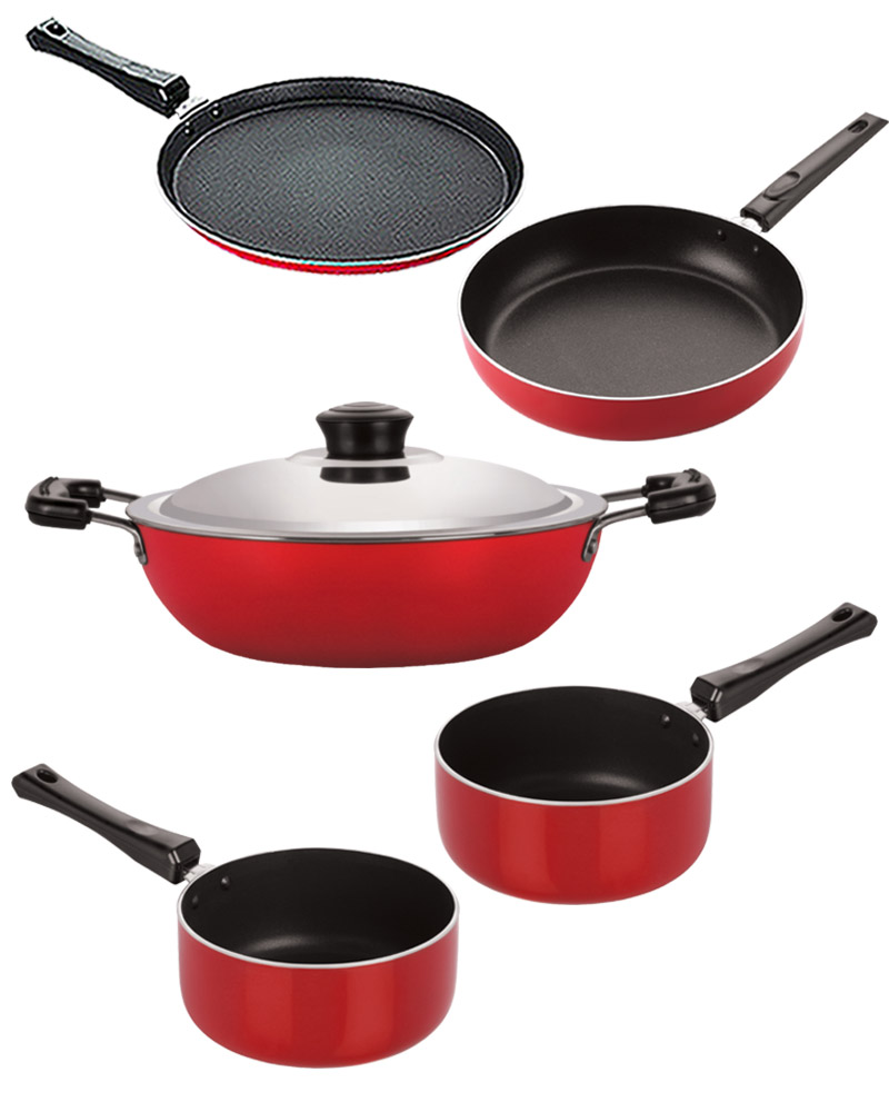 Nirlon Non Stick Aluminium Cookware Combo Gift Set of 5 Pieces with Bakelite Handle