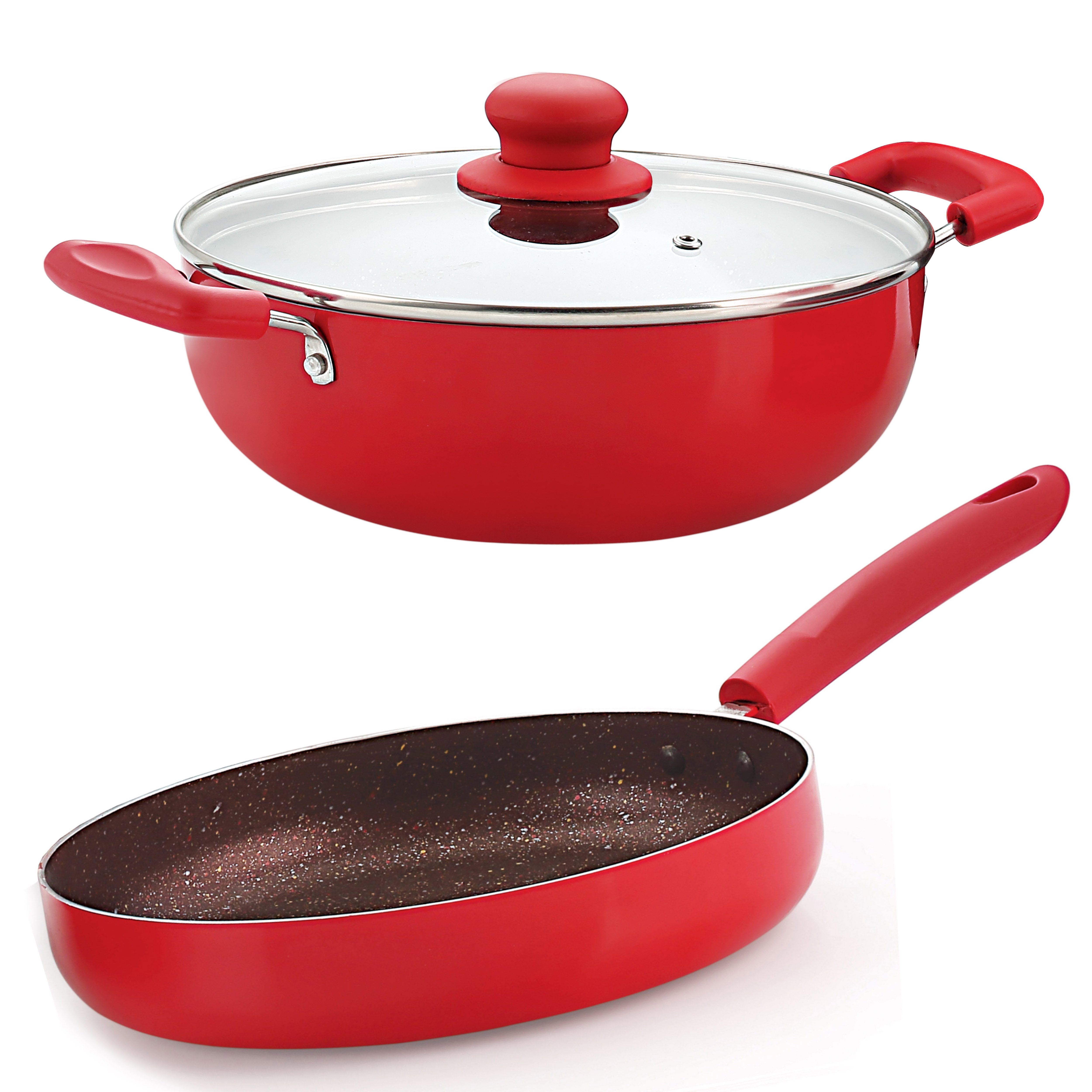 Nirlon Red Stone Induction and Gas Compatible Non stick Aluminium 3 Piece Cookware Set