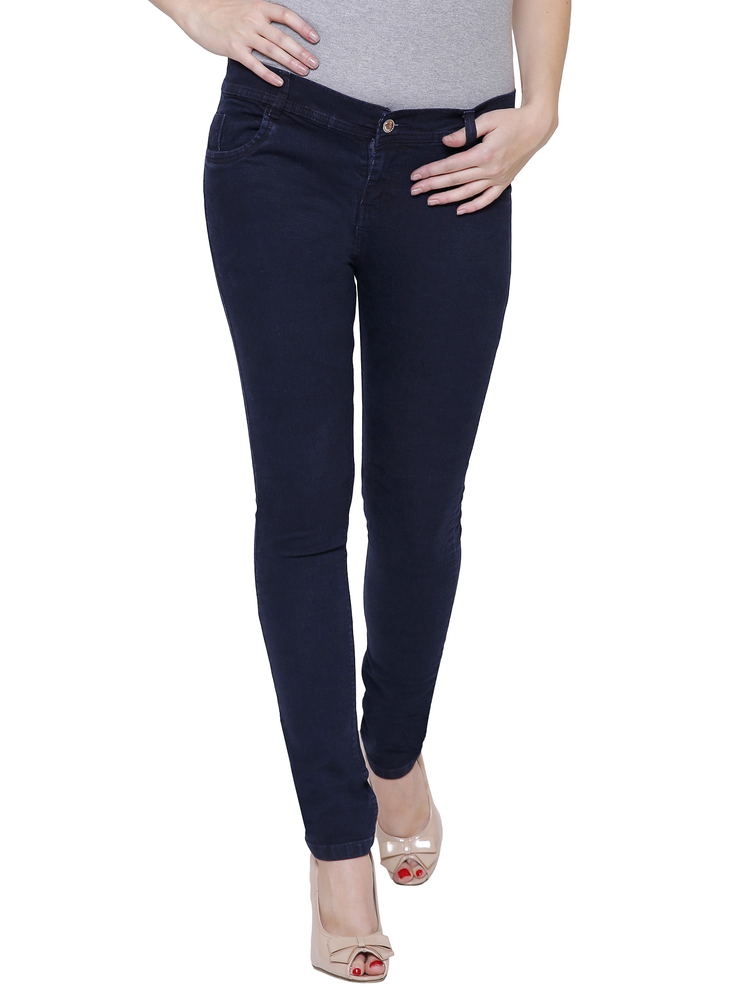 Buy Women Navy Blue Skinny Fit Mid-Rise Clean Look Stretchable Denim ...