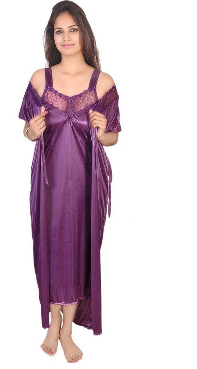 Buy RamE-2 PC Bridal Satin Purple Colour nighty ,gown ,night wear ...